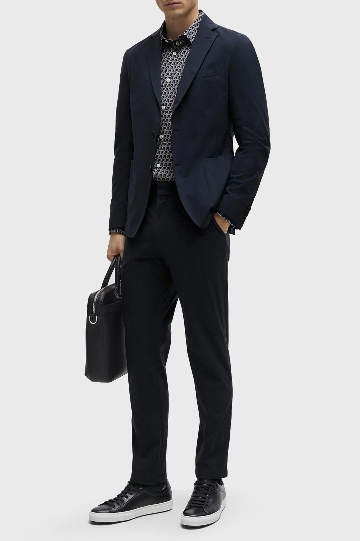 Boss Desenli Uzun Kollu Slim Fit Erkek Gömlek 50513613 404 LACİVERT - 3