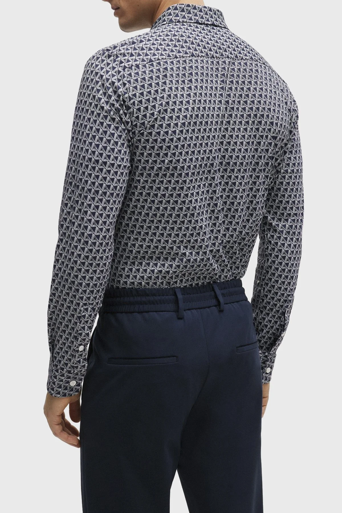 Boss Desenli Uzun Kollu Slim Fit Erkek Gömlek 50513613 404 LACİVERT - 4