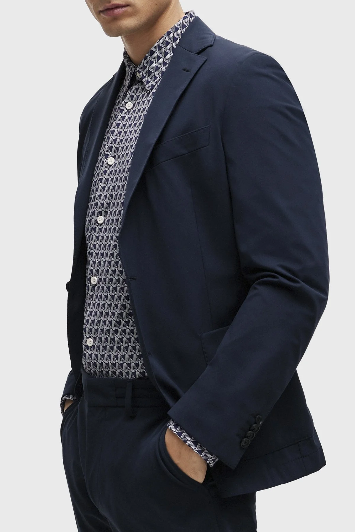 Boss Desenli Uzun Kollu Slim Fit Erkek Gömlek 50513613 404 LACİVERT - 5