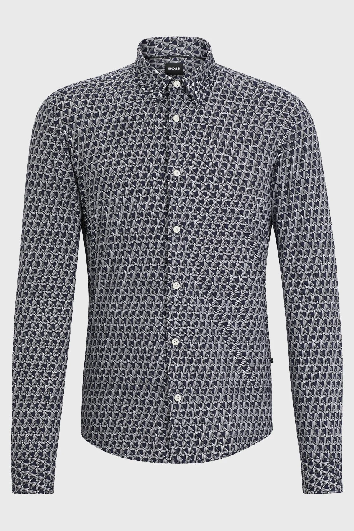 Boss Desenli Uzun Kollu Slim Fit Erkek Gömlek 50513613 404 LACİVERT - 6