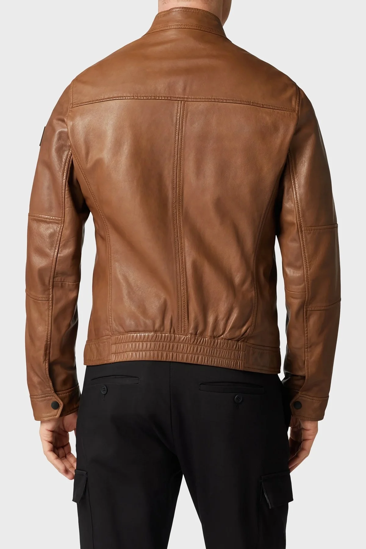 Boss Dik Yaka Fermuarlı Cepli Regular Fit Erkek Deri Ceket 50482227 217 KAHVE - 3