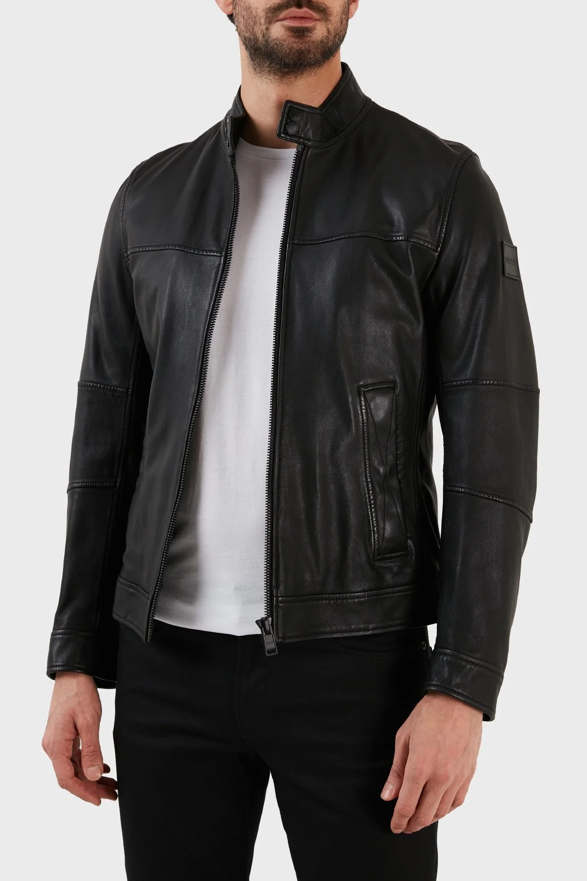Boss Dik Yaka Fermuarlı Cepli Regular Fit Hakiki Deri Erkek Ceket 50482227 001 SİYAH - 2