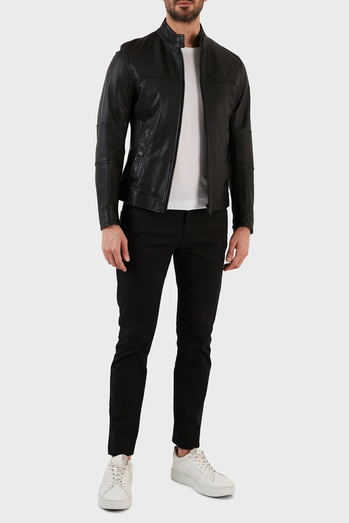 Boss Dik Yaka Fermuarlı Cepli Regular Fit Hakiki Deri Erkek Ceket 50482227 001 SİYAH - 4