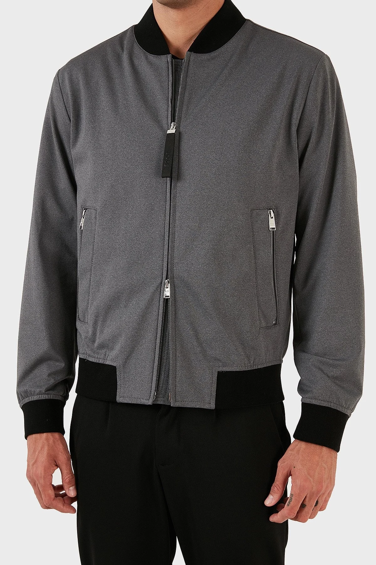 Boss Dik Yaka Fermuarlı Regular Fit Mevsimlik Erkek Ceket 50489458 041 GRİ - 3