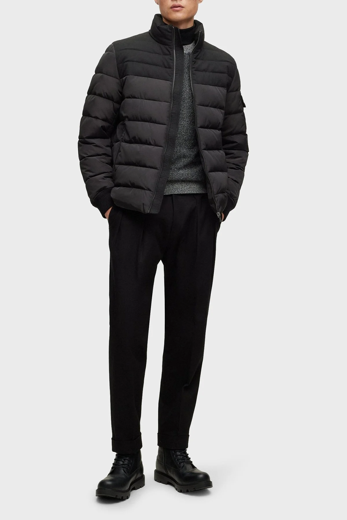 Boss Dik Yaka Fermuarlı Su İtici Regular Fit Erkek Mont 50499796 001 SİYAH - 2