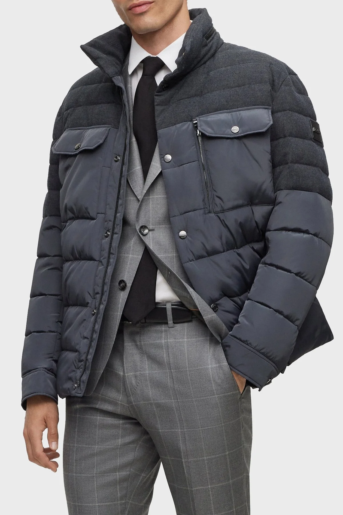 Boss Dik Yaka Su İtici Regular Fit Erkek Mont 50497841 061 ANTRASİT - 1