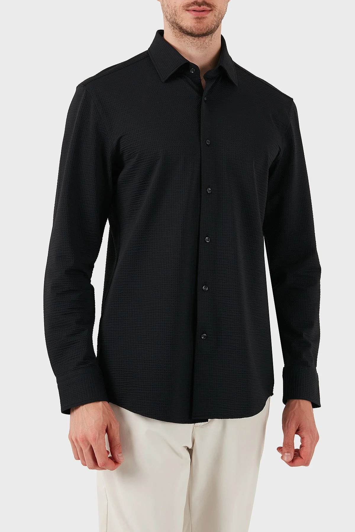 Boss Dokulu Slim Fit Uzun Kollu Erkek Gömlek 50539858 001 SİYAH - 1