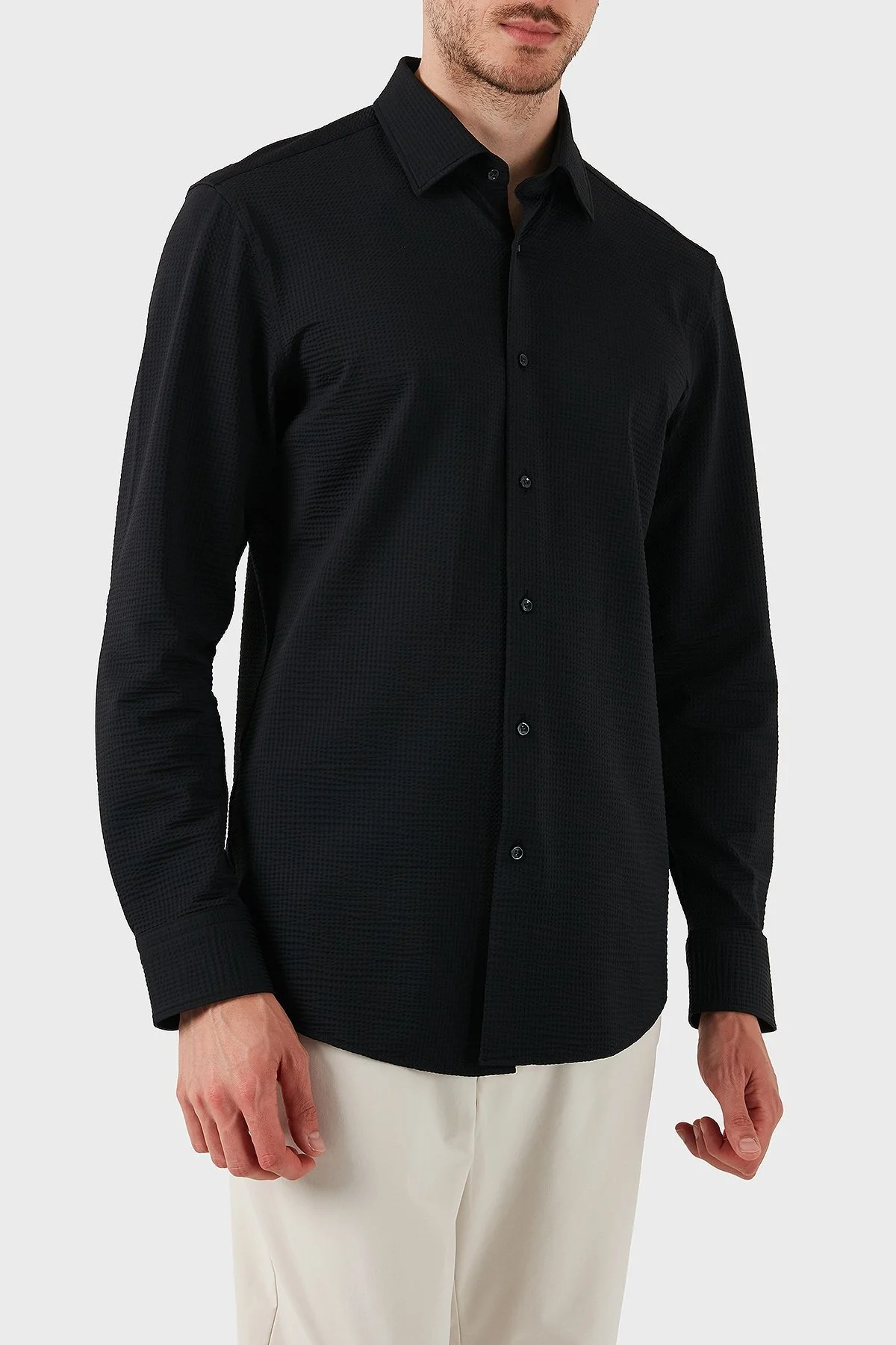 Boss Dokulu Slim Fit Uzun Kollu Erkek Gömlek 50539858 001 SİYAH - 4