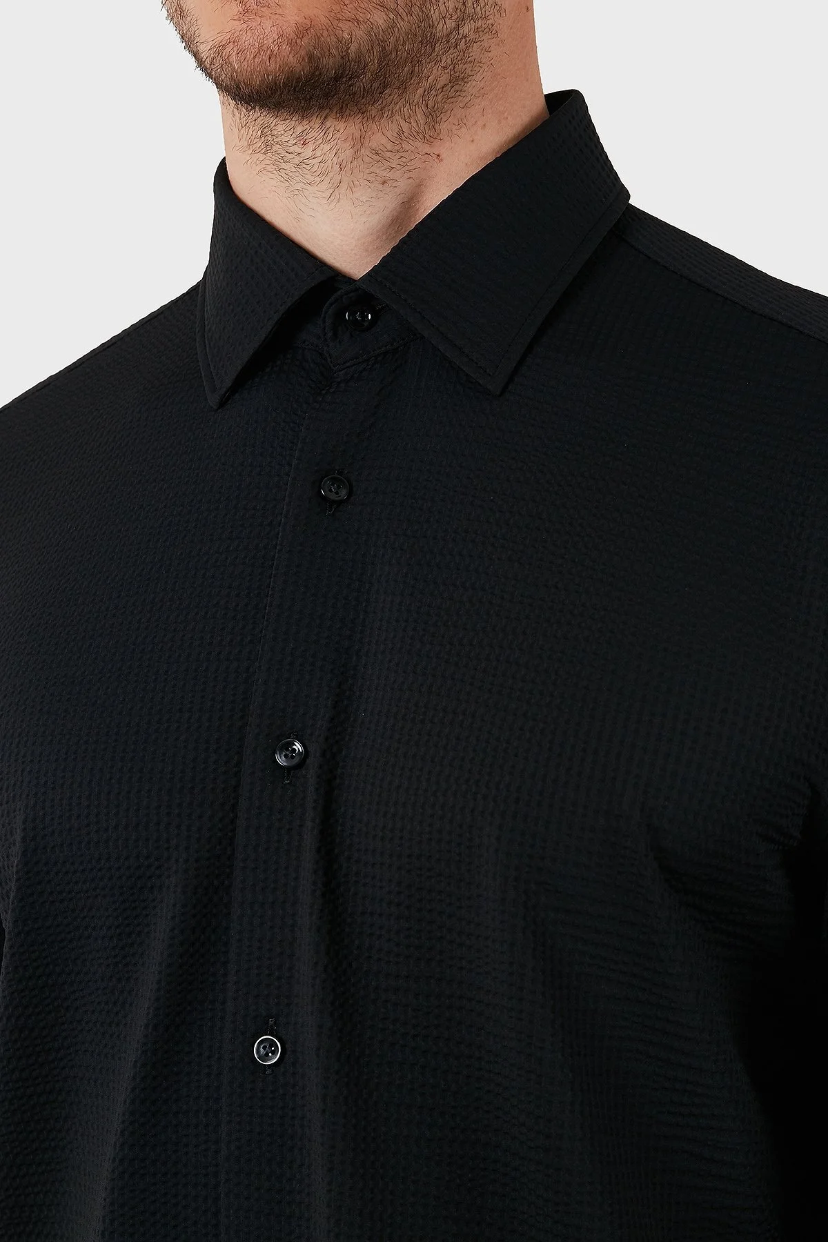 Boss Dokulu Slim Fit Uzun Kollu Erkek Gömlek 50539858 001 SİYAH - 5