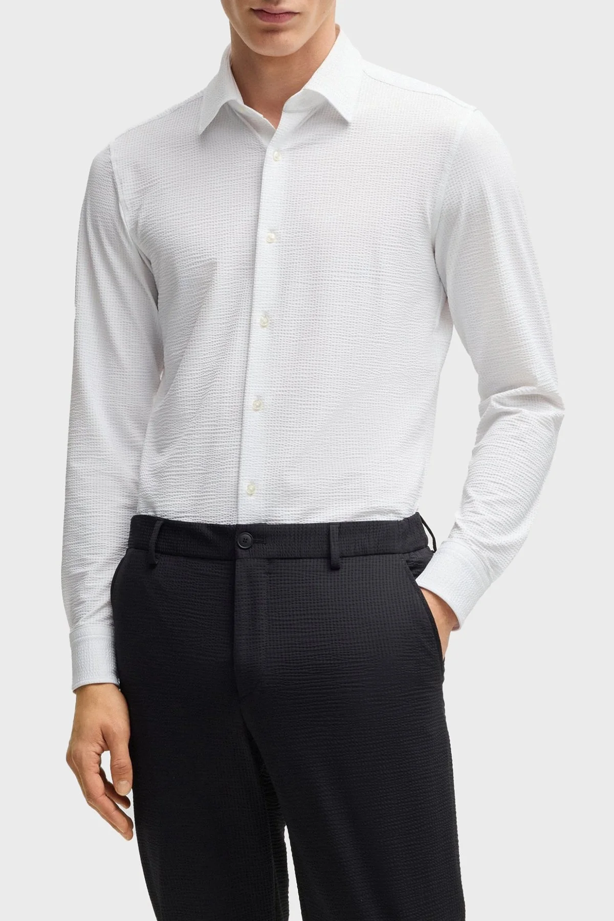 Boss Dokulu Slim Fit Uzun Kollu Erkek Gömlek 50539858 100 BEYAZ - 1