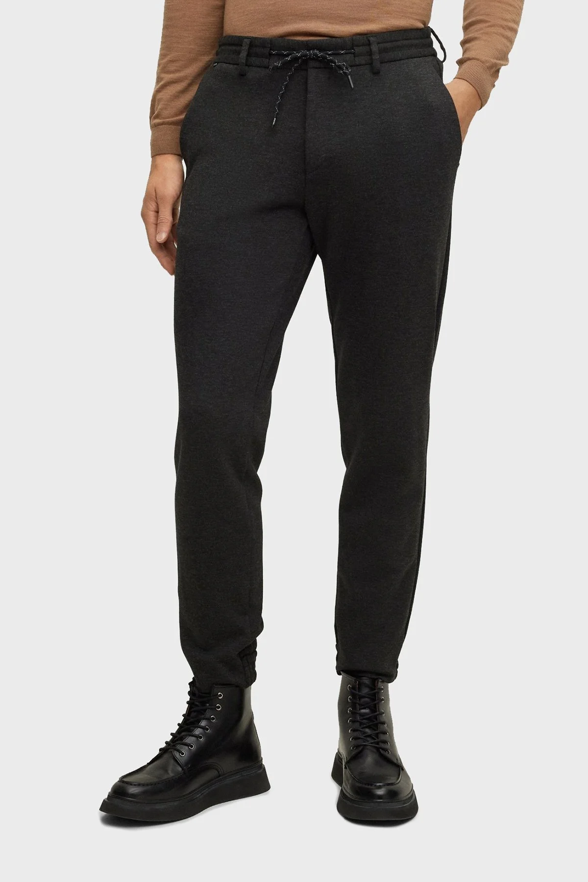 Boss Elastik Paçalı Belden Bağlamalı Regular Fit Streç Erkek Pantolon 50484696 021 ANTRASİT - 1