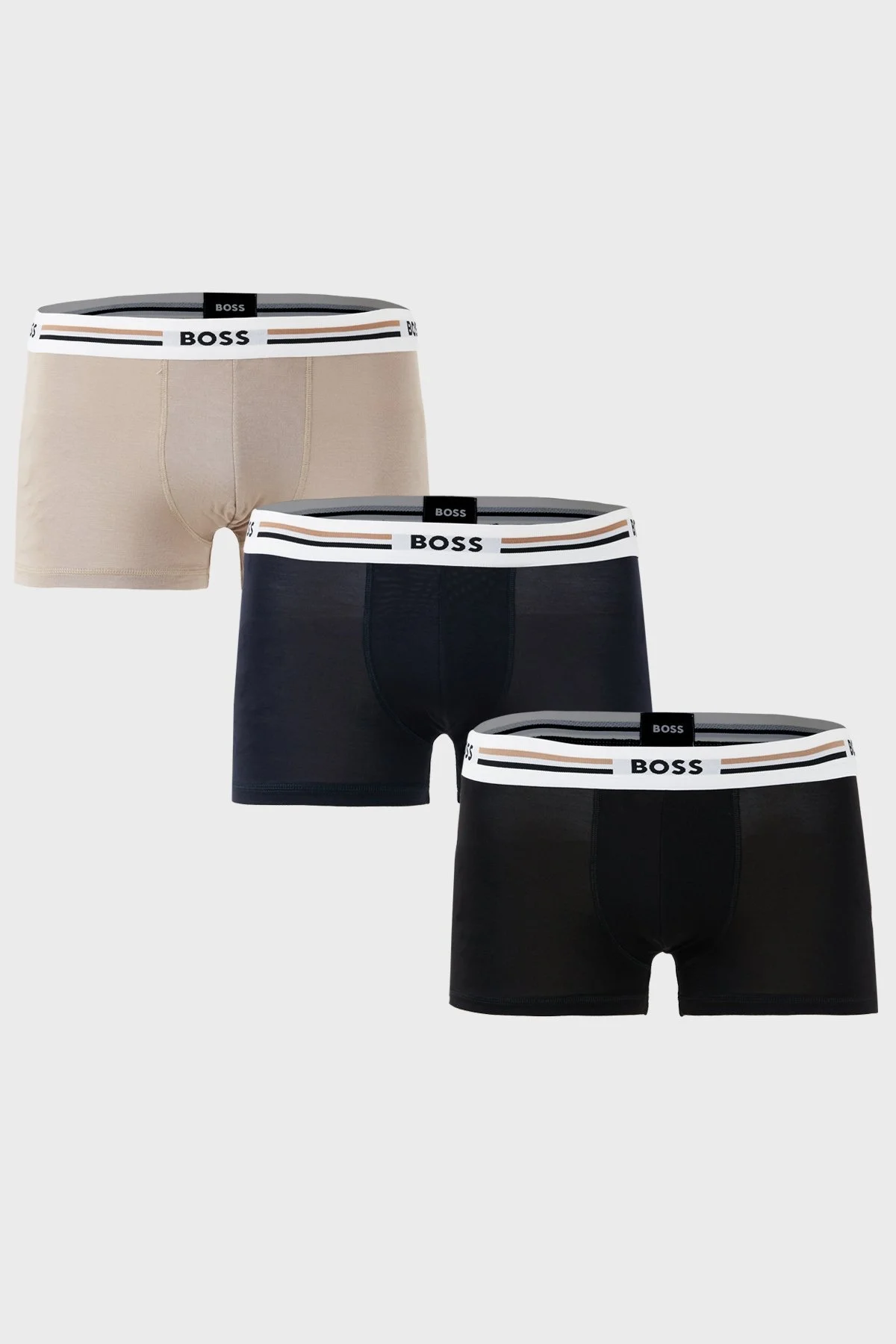 Boss Esnek Bel Bantlı 3 Pack Erkek Boxer 50492200 981 Siyah-Bej-Lacivert - 8