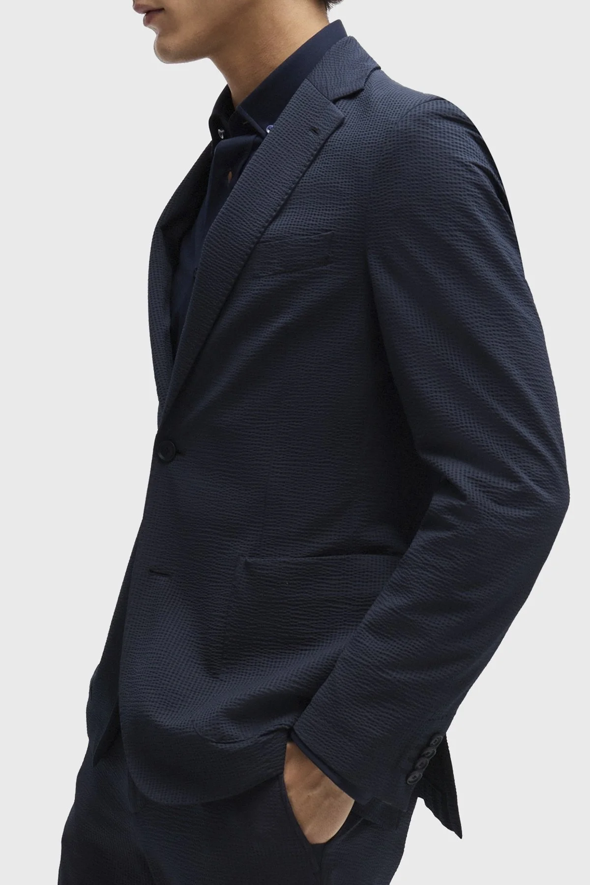 Boss Esnek Gofre Kumaştan Slim Fit Erkek Ceket 50514616 404 LACİVERT - 5