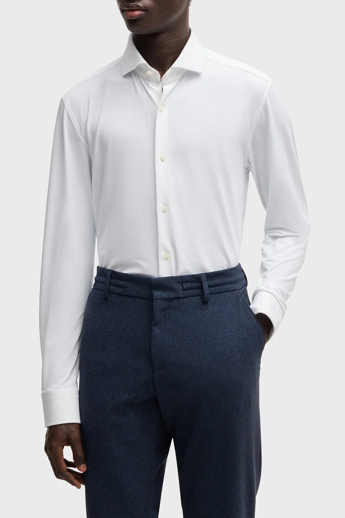 Boss Esnek Jarse Slim Fit Uzun Kol Erkek Gömlek 50533393 100 BEYAZ - 1