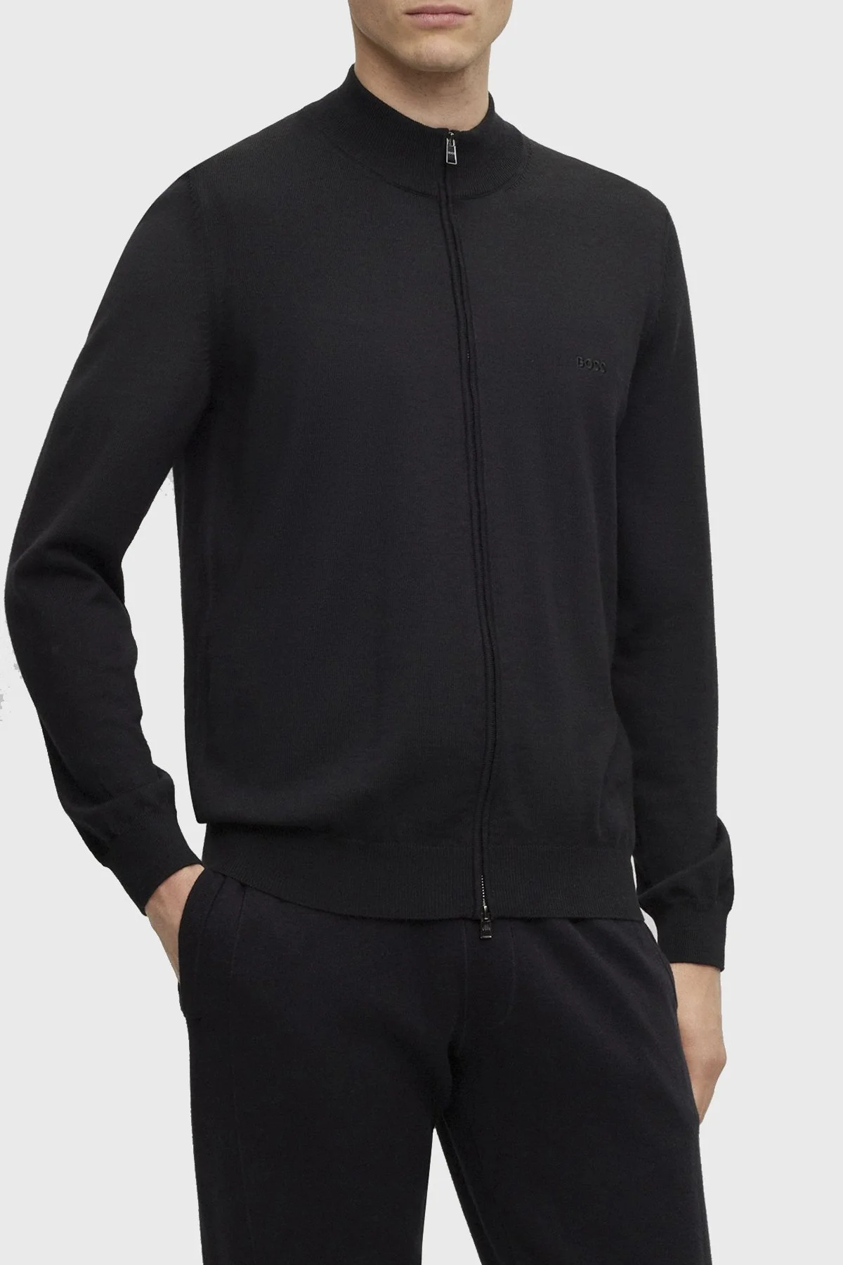 Boss Fermuarlı Regular Fit % 100 Yün Erkek Hırka 50476347 001 SİYAH - 1