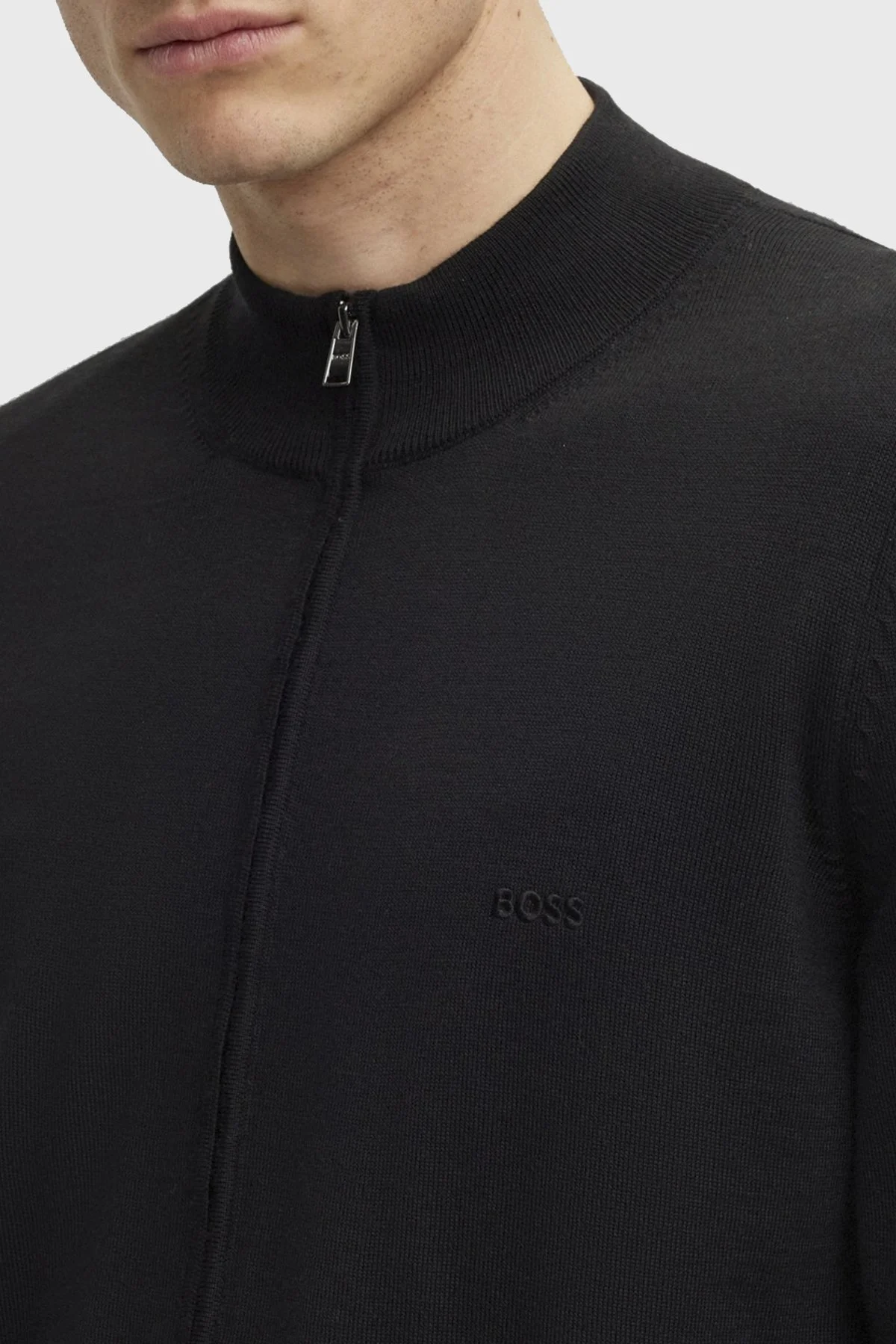 Boss Fermuarlı Regular Fit % 100 Yün Erkek Hırka 50476347 001 SİYAH - 3
