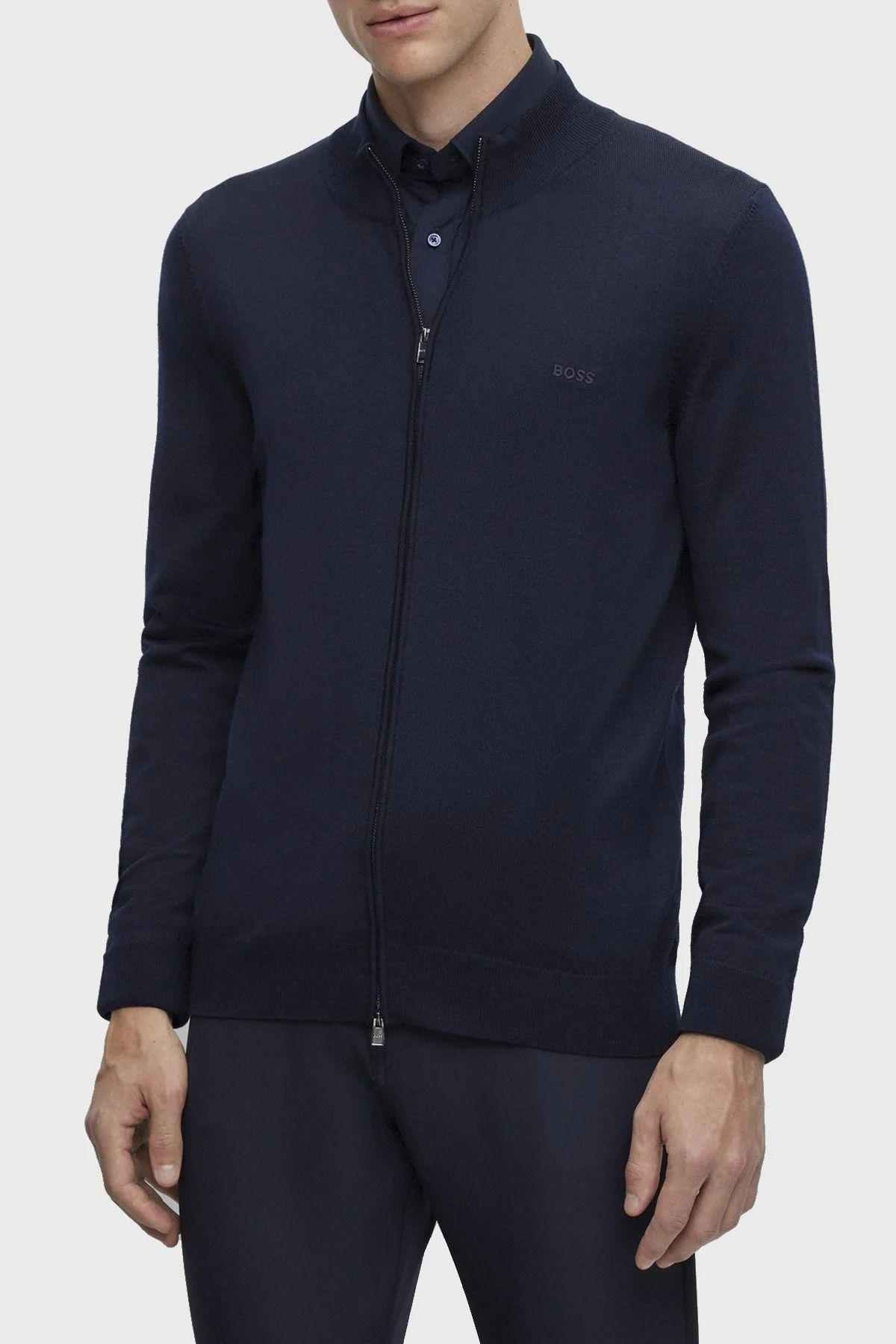 Boss Fermuarlı Regular Fit % 100 Yün Erkek Hırka 50476347 404 LACİVERT - 1