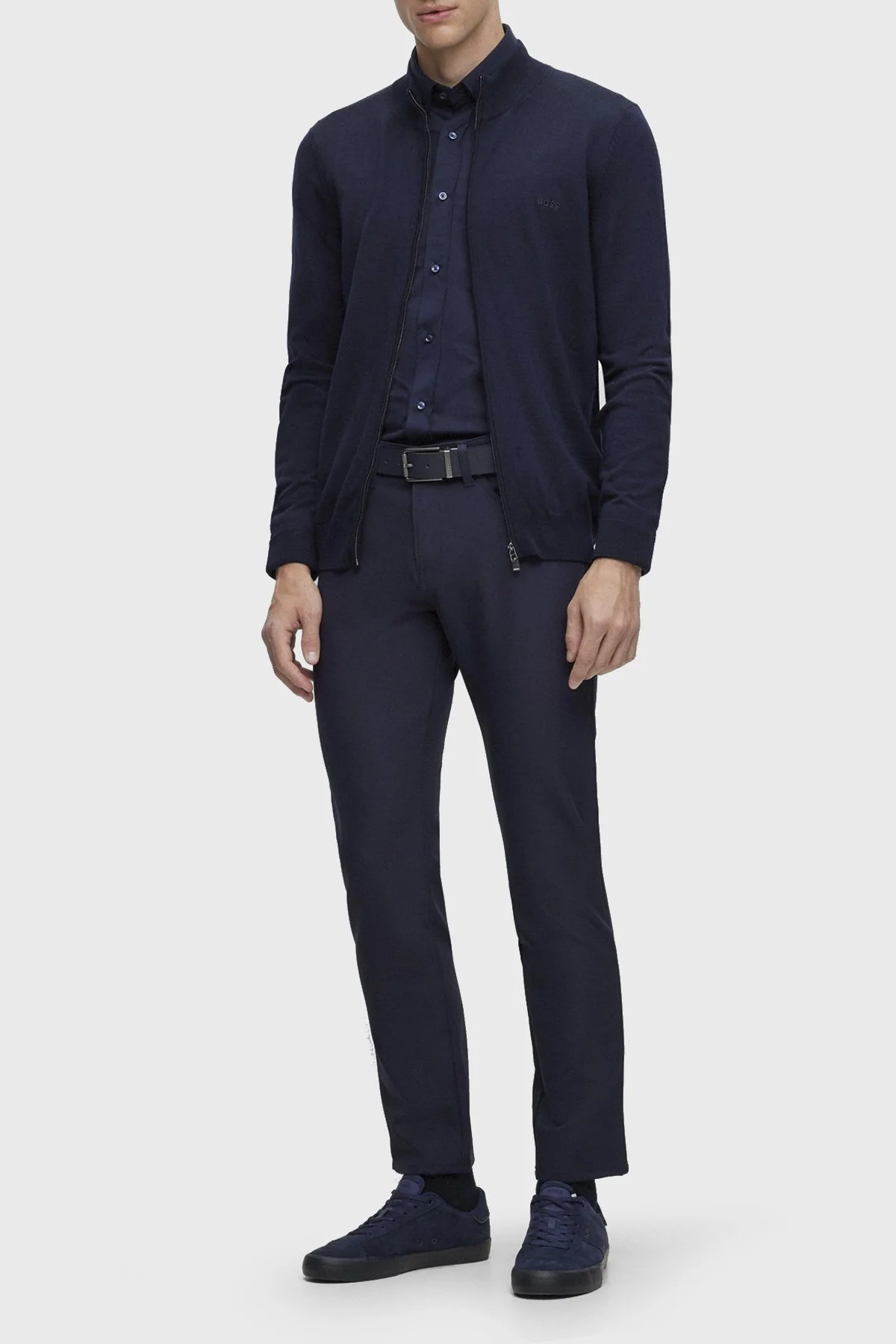 Boss Fermuarlı Regular Fit % 100 Yün Erkek Hırka 50476347 404 LACİVERT - 2