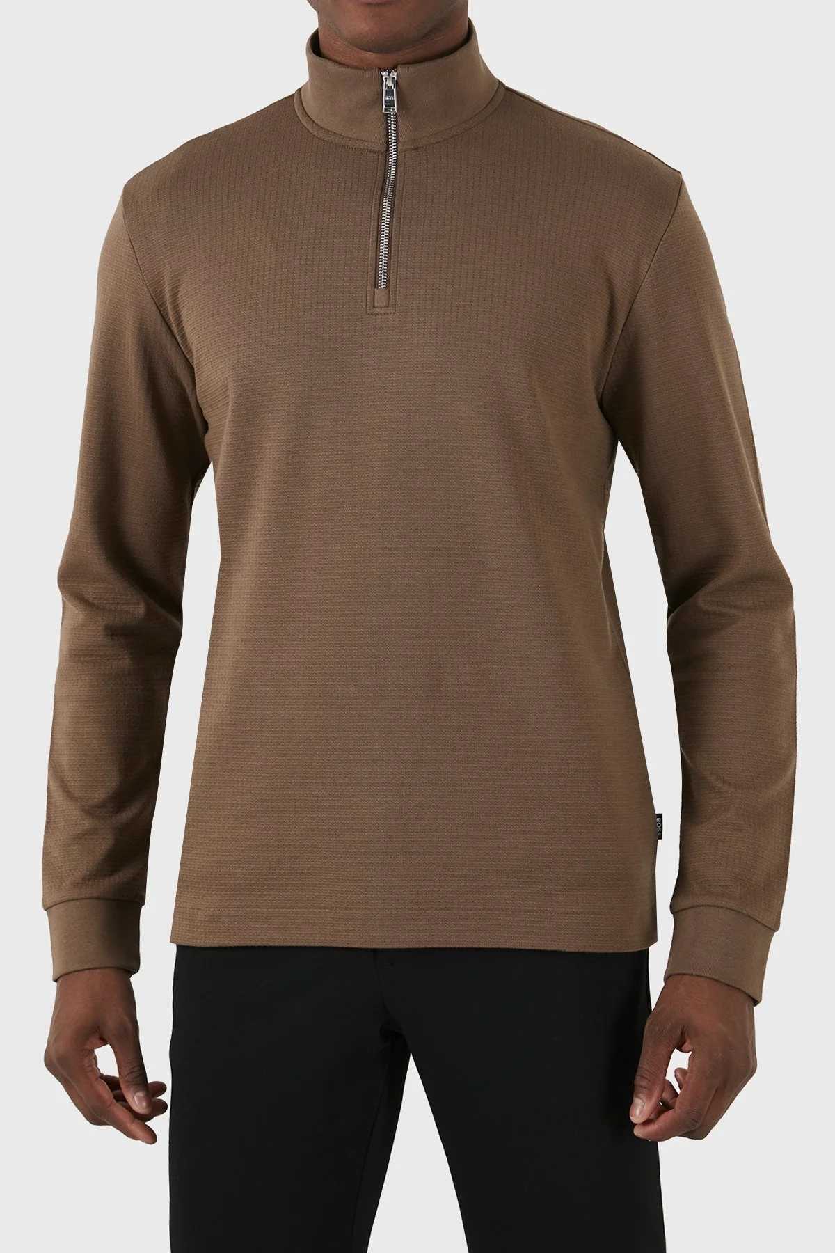 Boss Fermuarlı Yaka Pamuklu Slim Fit Erkek Sweat 50507989 249 KAHVE - 2