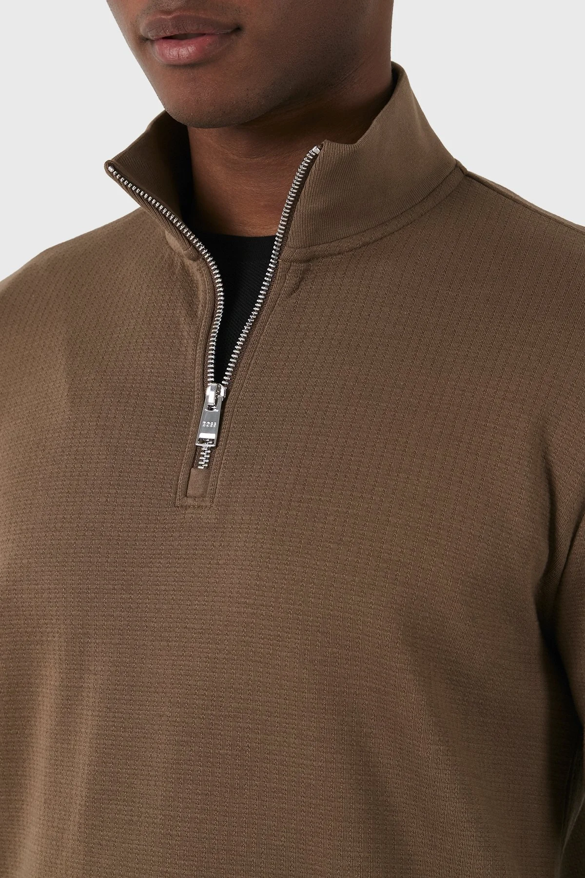 Boss Fermuarlı Yaka Pamuklu Slim Fit Erkek Sweat 50507989 249 KAHVE - 5