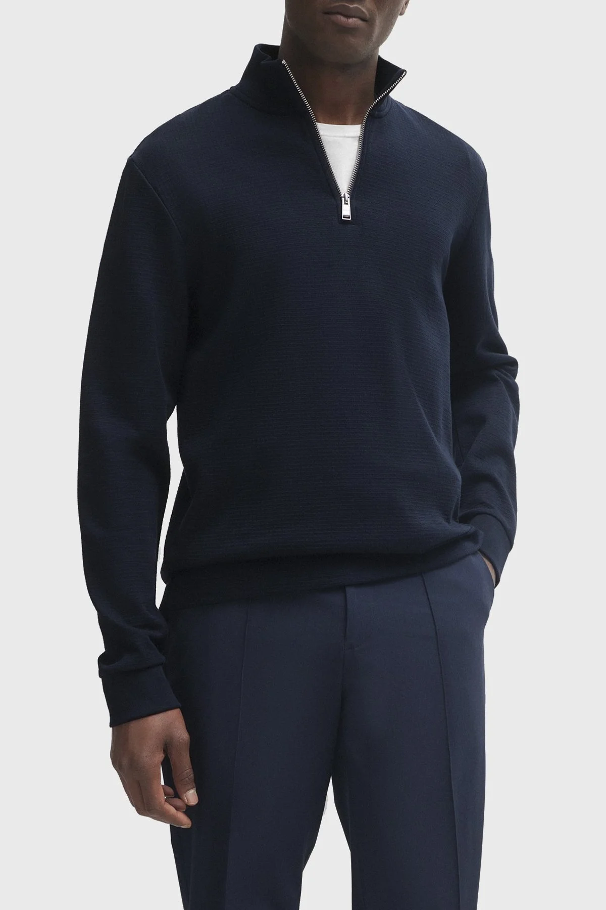 Boss Fermuarlı Yaka Pamuklu Slim Fit Erkek Sweat 50507989 404 LACİVERT - 1