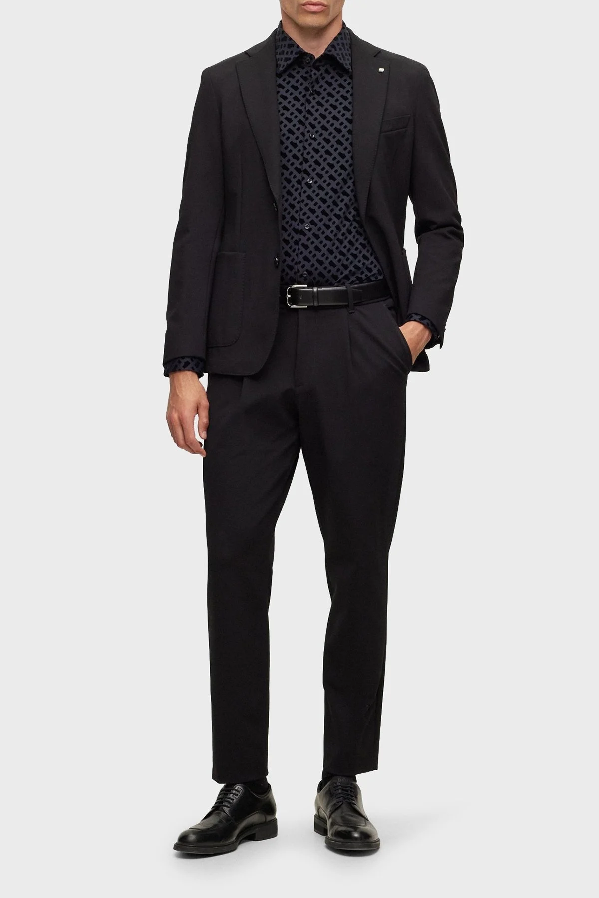 Boss Flok Baskılı Monogramlı Slim Fit Erkek Gömlek 50502906 001 SİYAH - 3