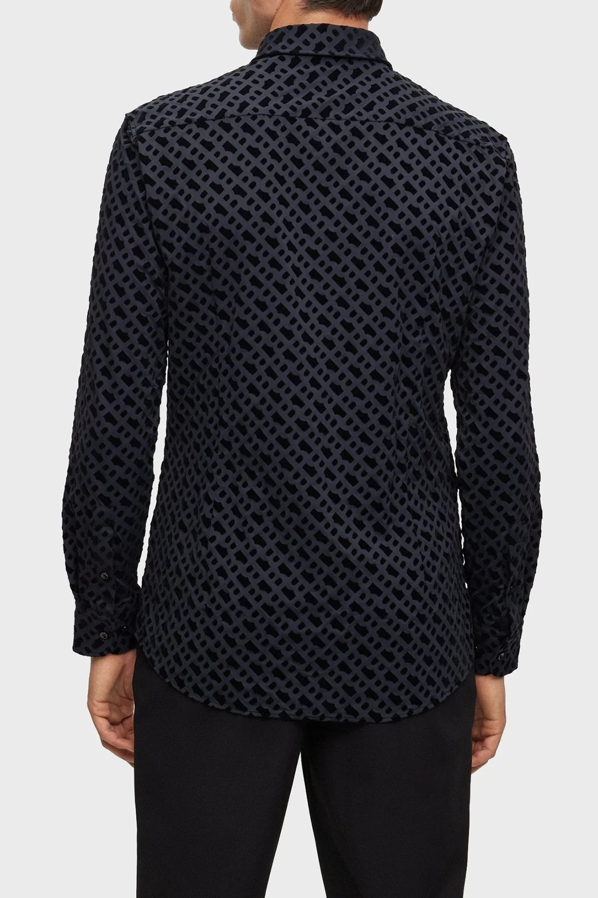 Boss Flok Baskılı Monogramlı Slim Fit Erkek Gömlek 50502906 001 SİYAH - 4