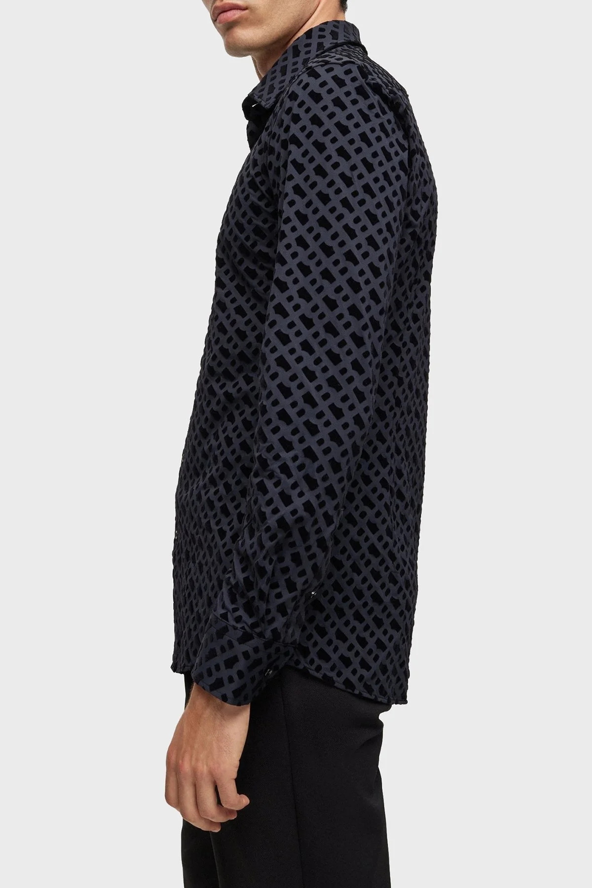 Boss Flok Baskılı Monogramlı Slim Fit Erkek Gömlek 50502906 001 SİYAH - 5