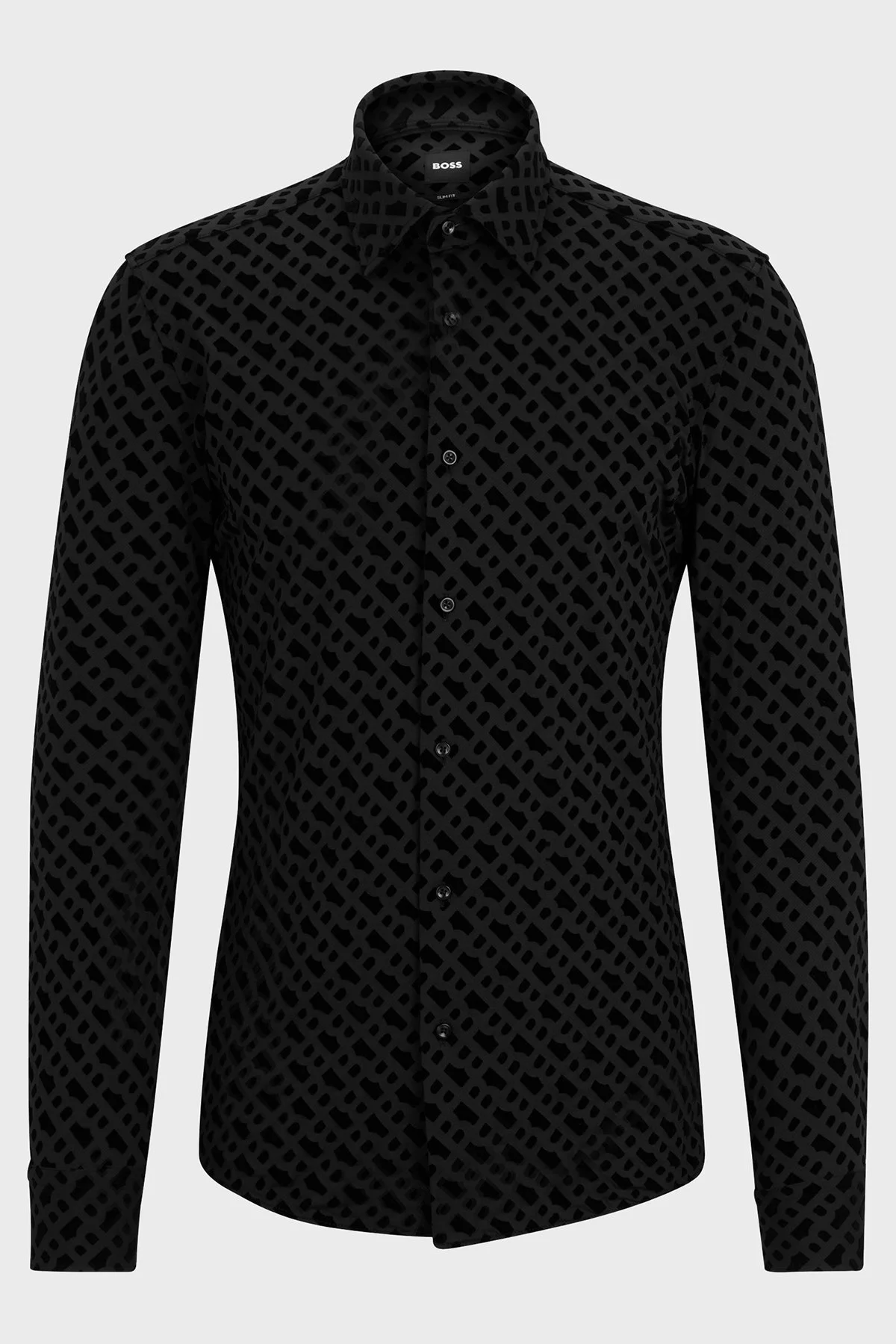 Boss Flok Baskılı Monogramlı Slim Fit Erkek Gömlek 50502906 001 SİYAH - 6