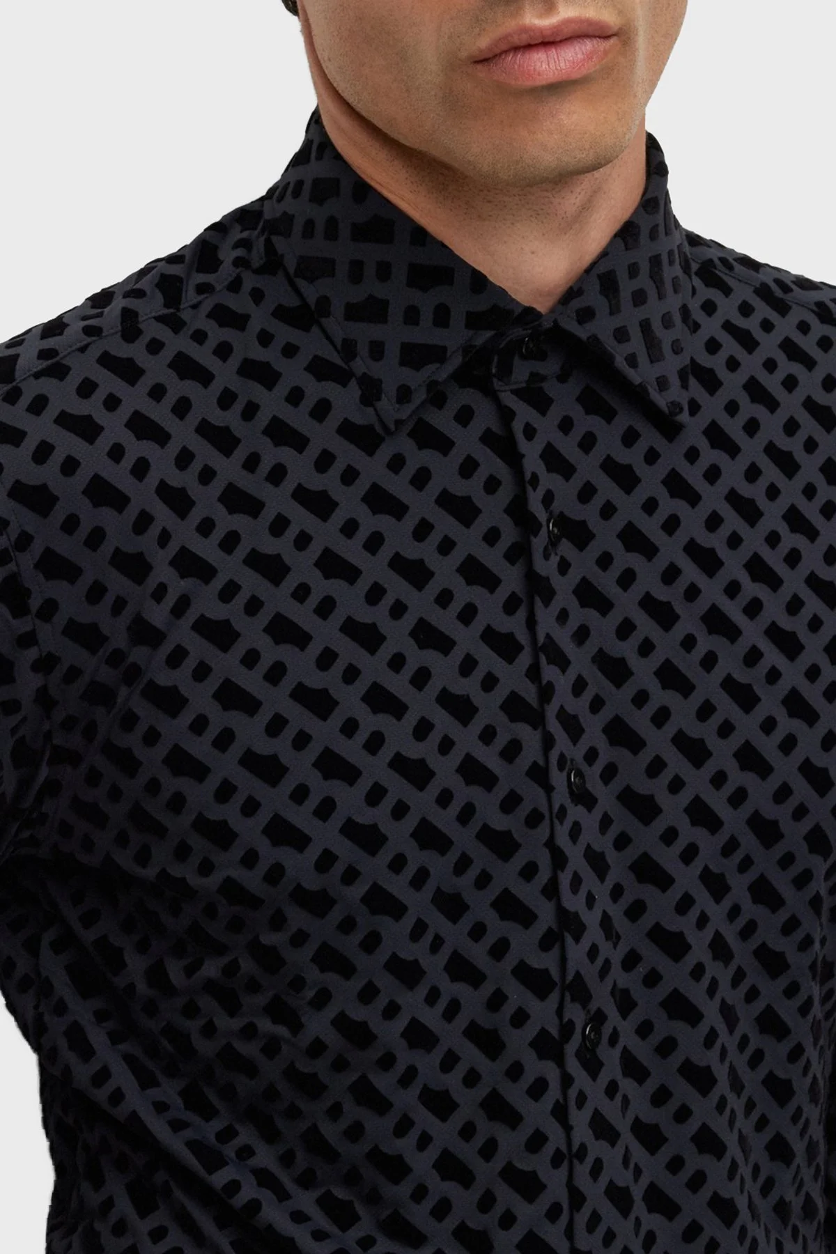 Boss Flok Baskılı Monogramlı Slim Fit Erkek Gömlek 50502906 001 SİYAH - 3