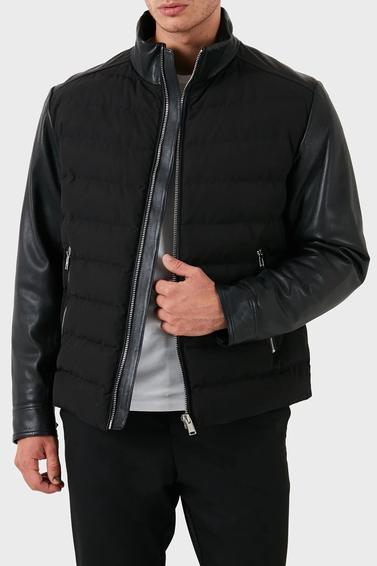 Boss Hakiki Deri Kapitoneli Fermuarlı Erkek Ceket 50518724 001 SİYAH - 2