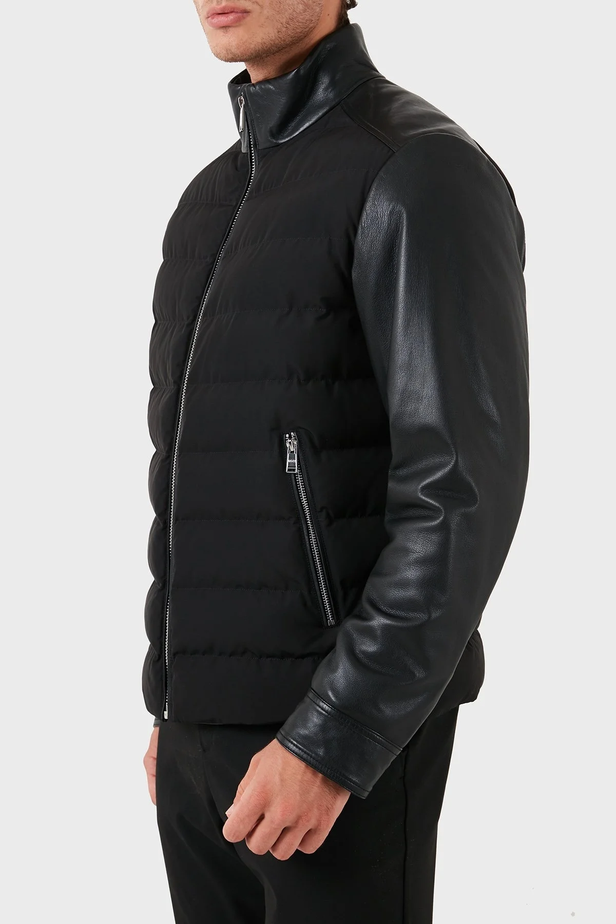 Boss Hakiki Deri Kapitoneli Fermuarlı Erkek Ceket 50518724 001 SİYAH - 4