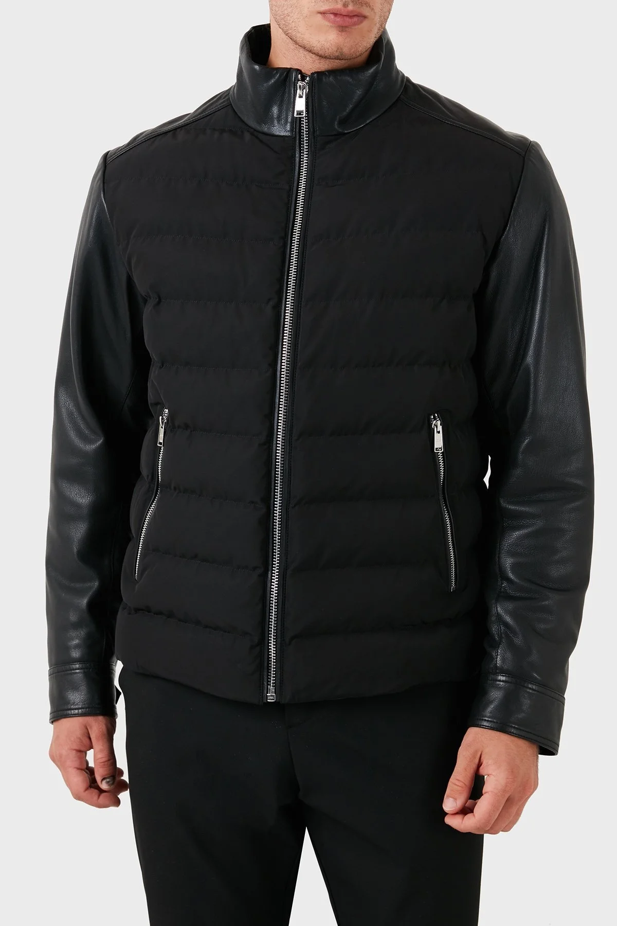 Boss Hakiki Deri Kapitoneli Fermuarlı Erkek Ceket 50518724 001 SİYAH - 5