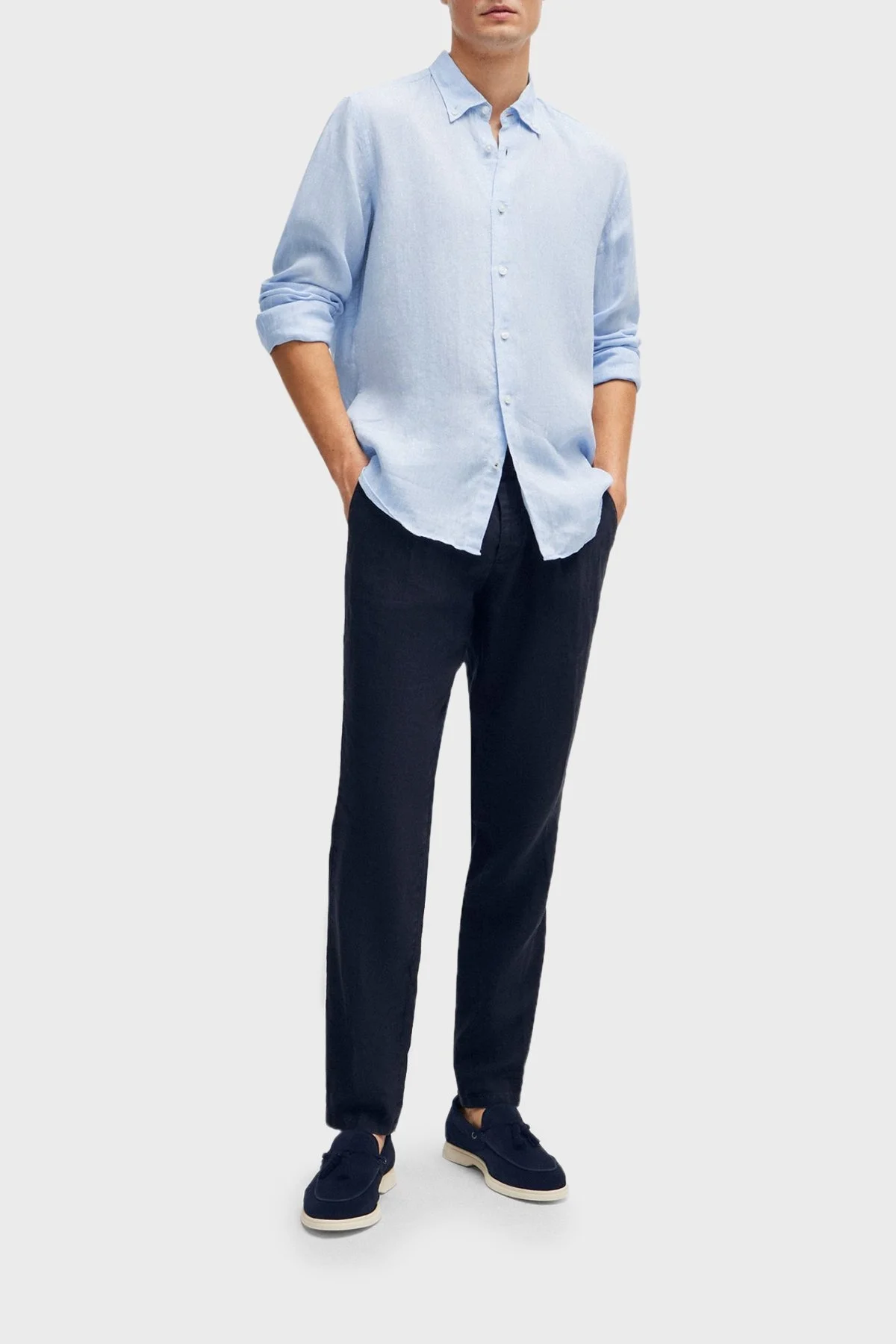 Boss Hakiki Deri Süet Loafer Erkek Ayakkabı 50517133 401 LACİVERT - 7