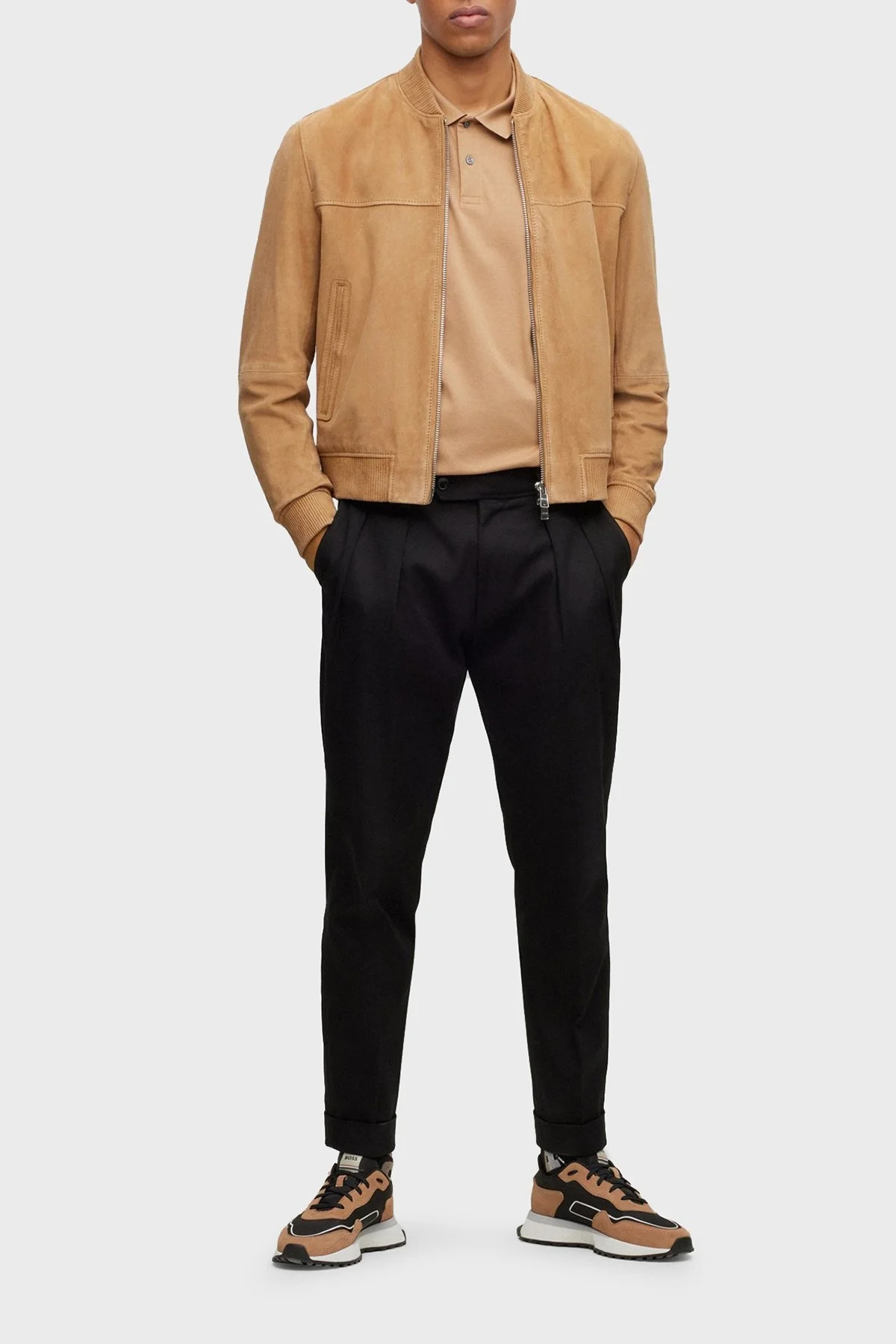 Boss Hakiki Deri Süet Regular Fit Bomber Erkek Ceket 50494621 260 BEJ - 3