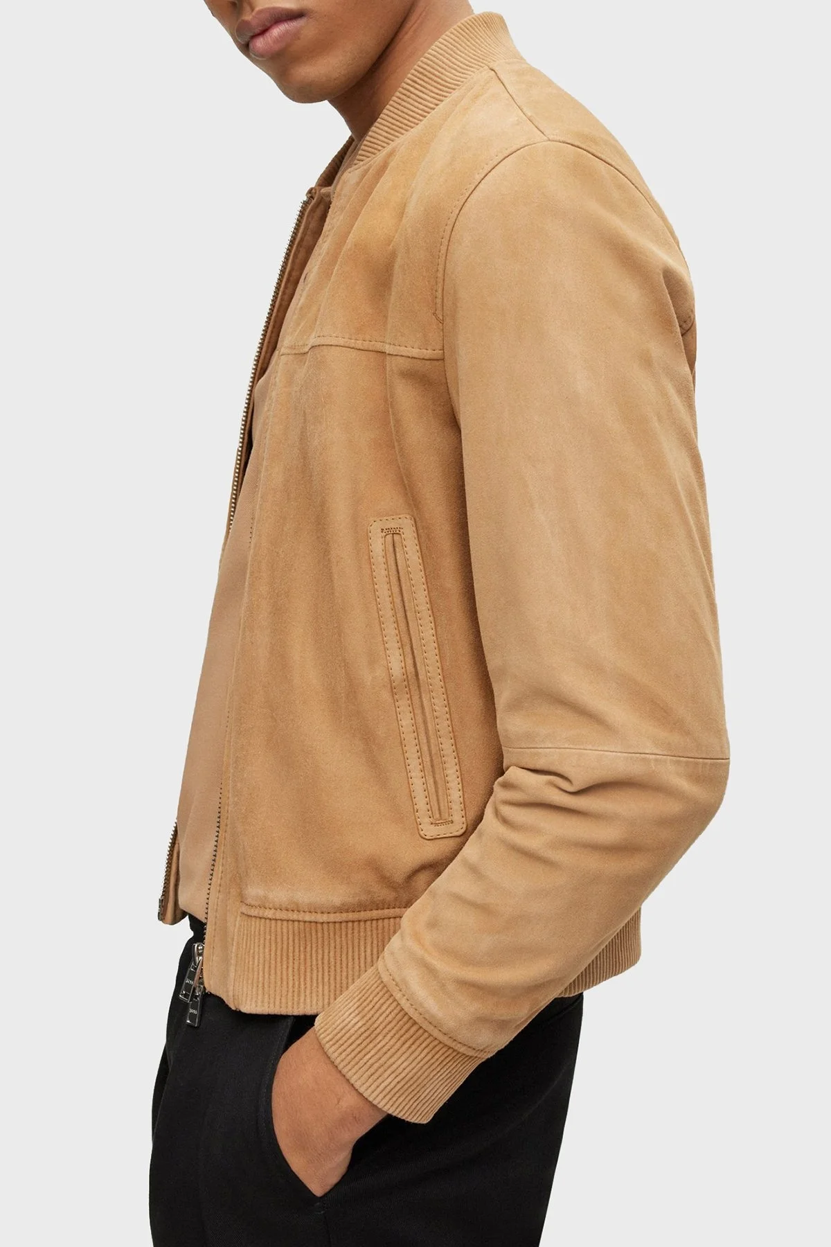 Boss Hakiki Deri Süet Regular Fit Bomber Erkek Ceket 50494621 260 BEJ - 4