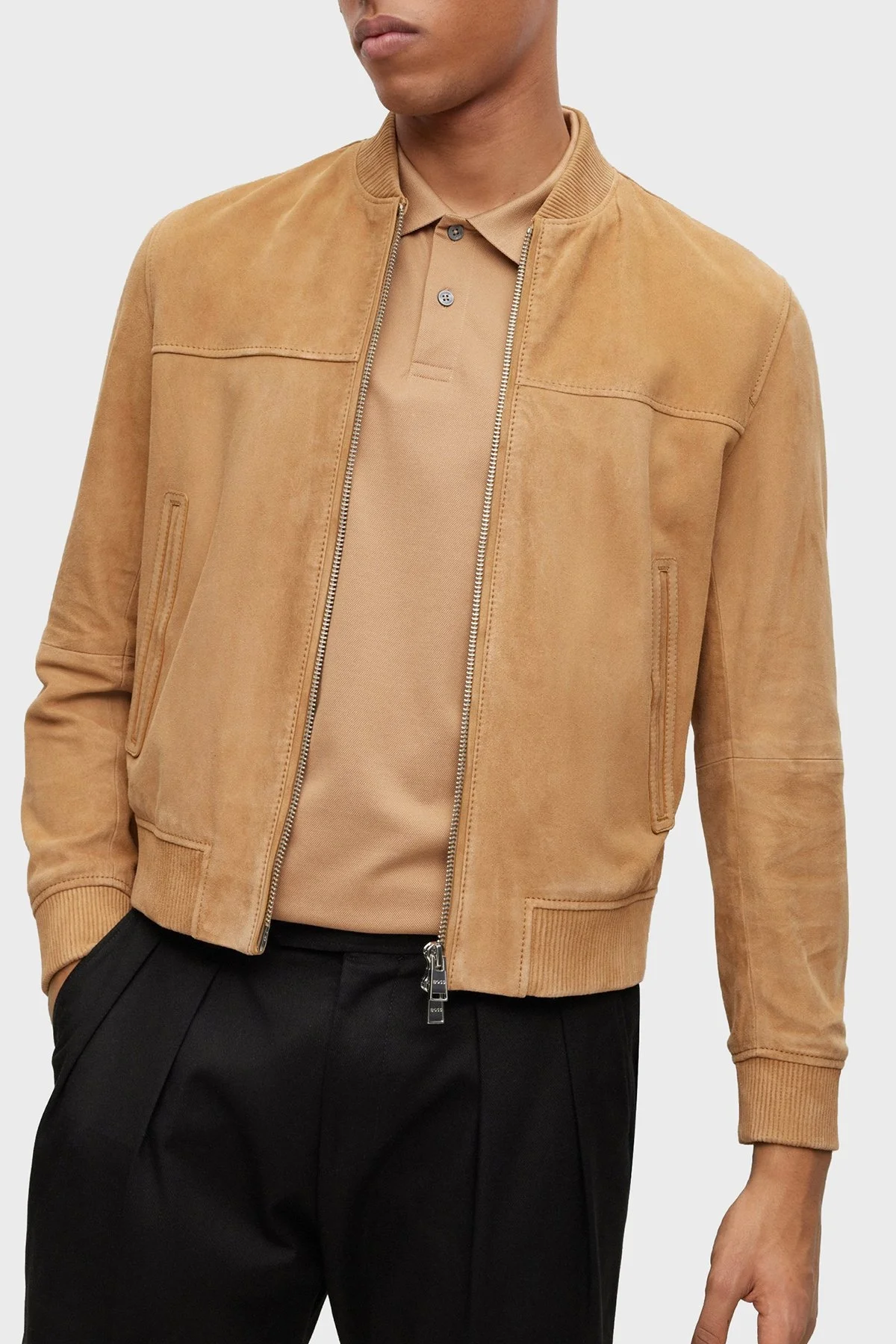 Boss Hakiki Deri Süet Regular Fit Bomber Erkek Ceket 50494621 260 BEJ - 5