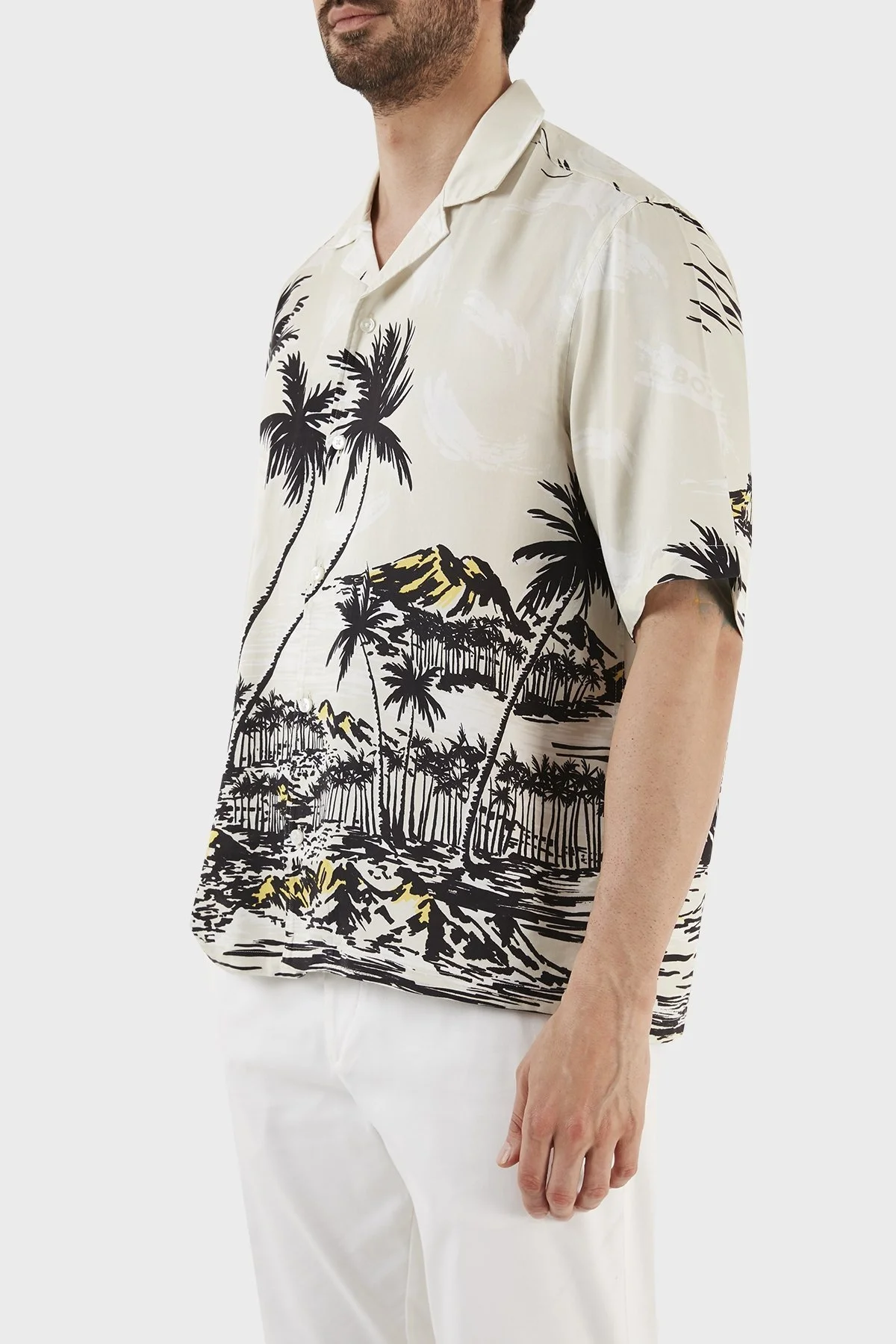 Boss Hawaii Desenli Regular Fit Kısa Kollu Erkek Gömlek 50490433 131 BEJ - 3