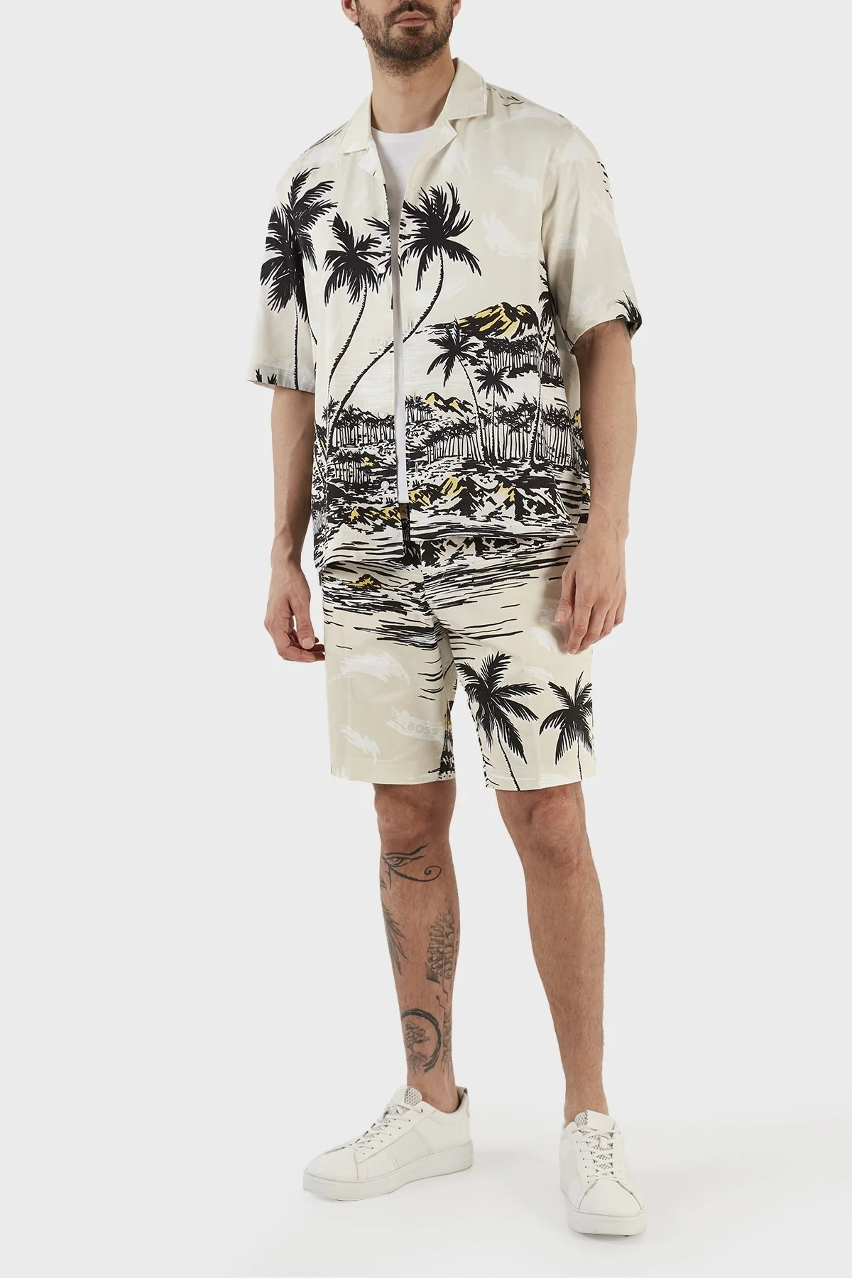 Boss Hawaii Desenli Regular Fit Kısa Kollu Erkek Gömlek 50490433 131 BEJ - 6