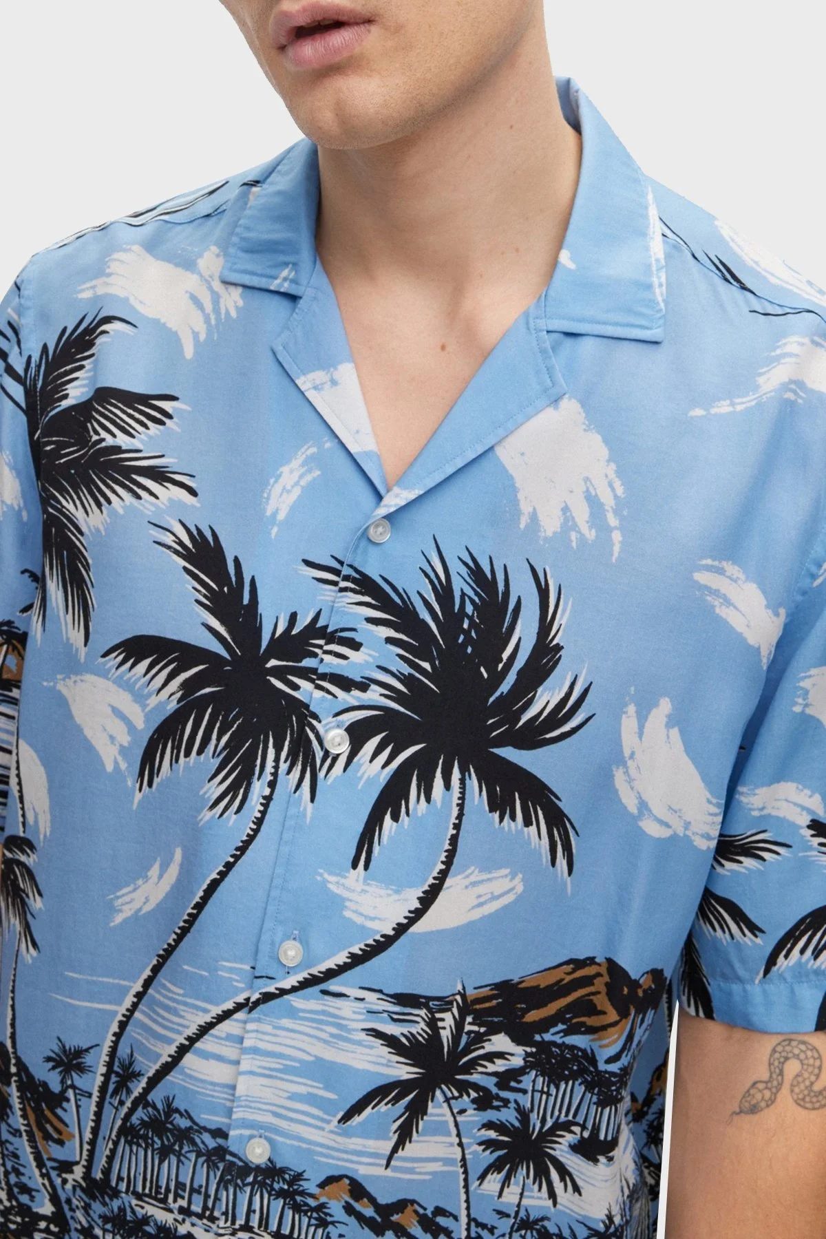 Boss Hawaii Desenli Regular Fit Kısa Kollu Erkek Gömlek 50490433 492 MAVİ - 4