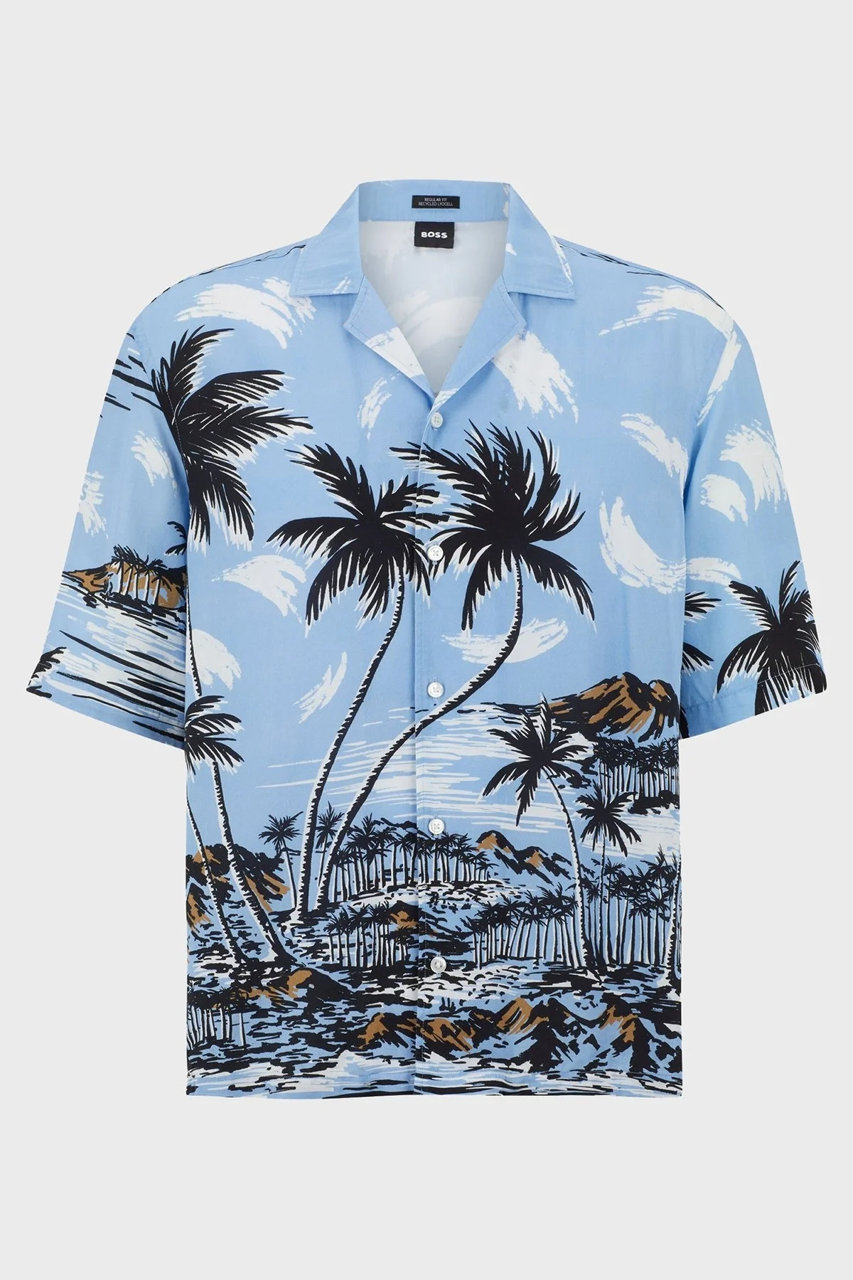 Boss Hawaii Desenli Regular Fit Kısa Kollu Erkek Gömlek 50490433 492 MAVİ - 6