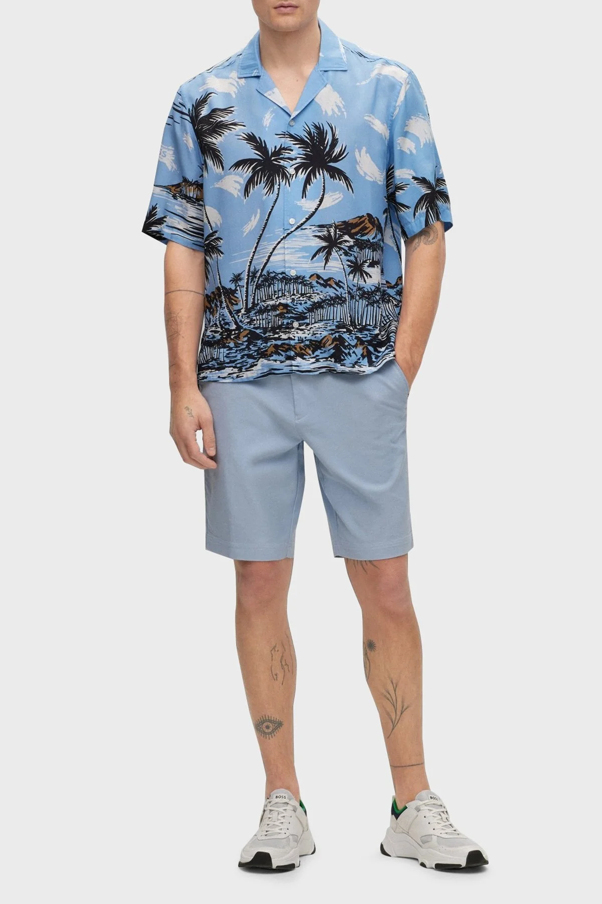Boss Hawaii Desenli Regular Fit Kısa Kollu Erkek Gömlek 50490433 492 MAVİ - 8