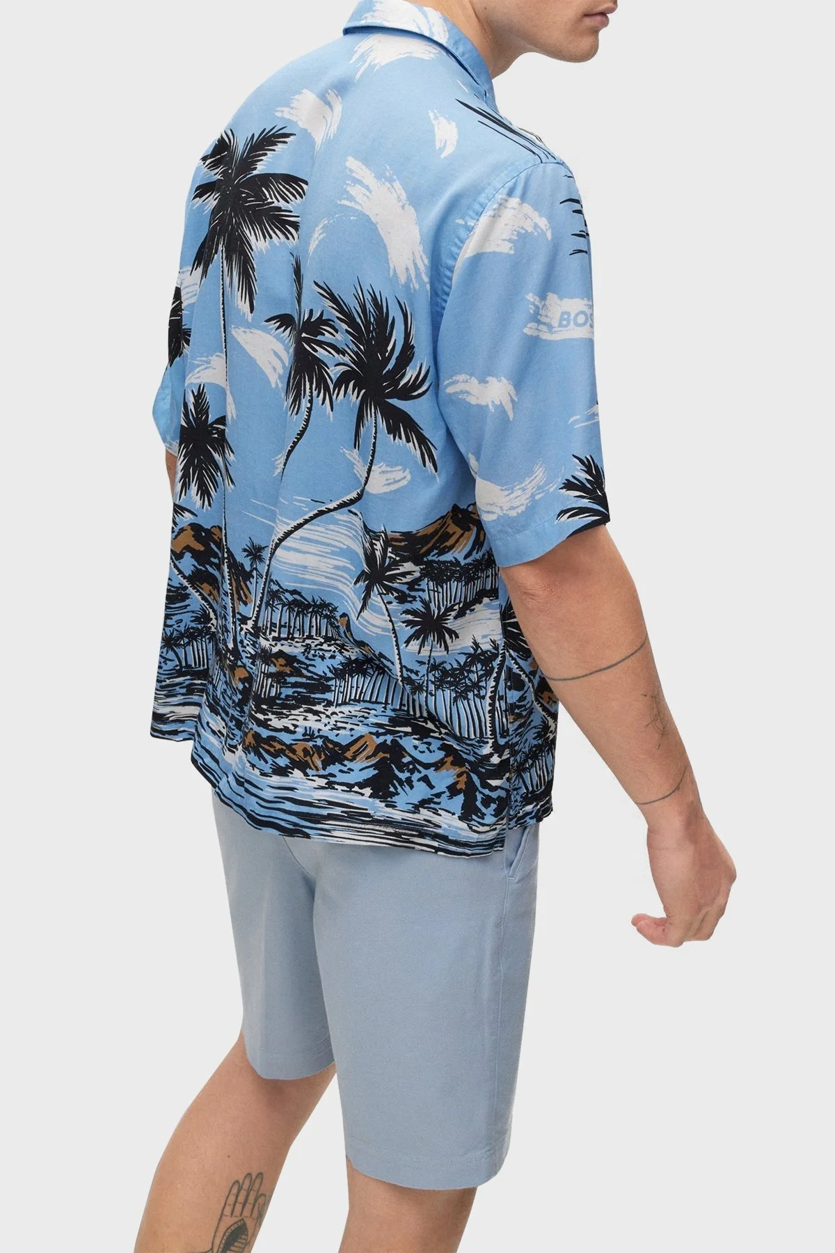 Boss Hawaii Desenli Regular Fit Kısa Kollu Erkek Gömlek 50490433 492 MAVİ - 9