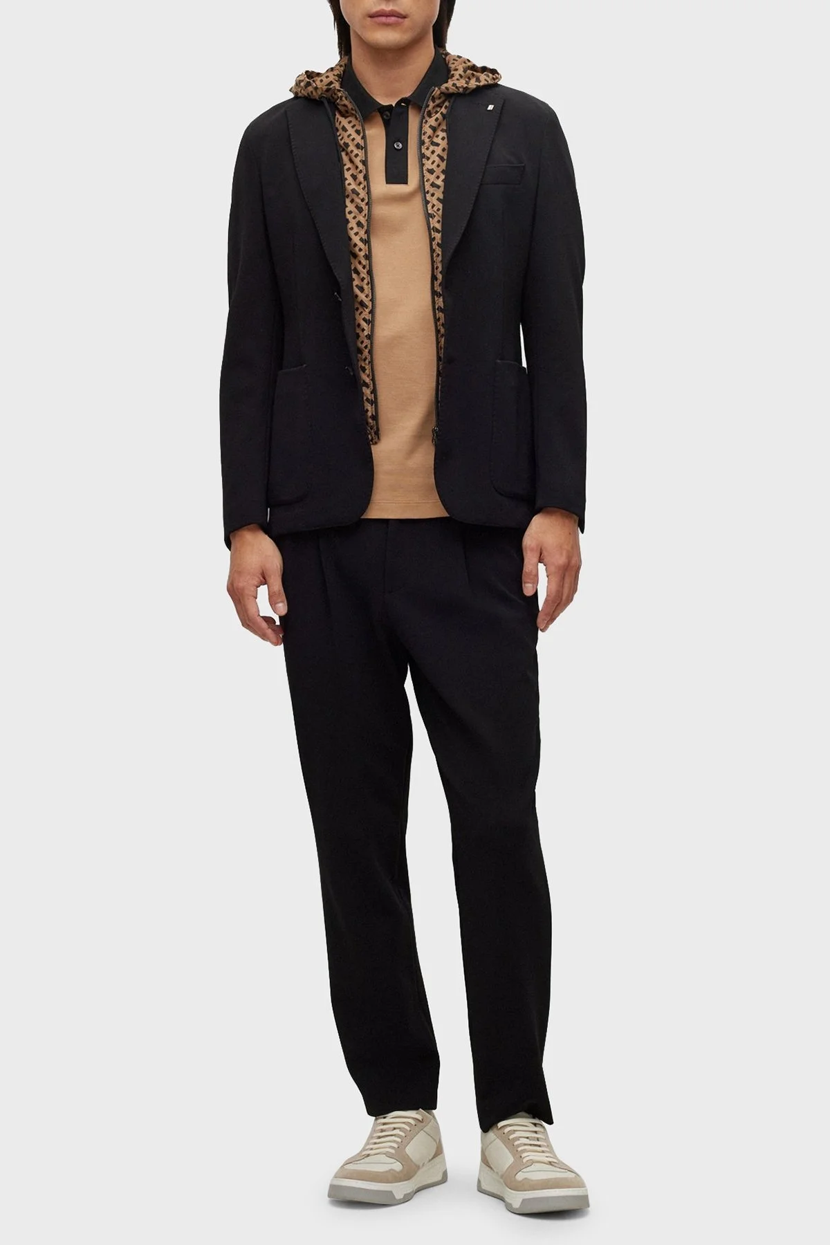 Boss İçi Monogram Desenli Slim Fit Kapüşonlu Erkek Ceket 50489497 001 SİYAH - 2