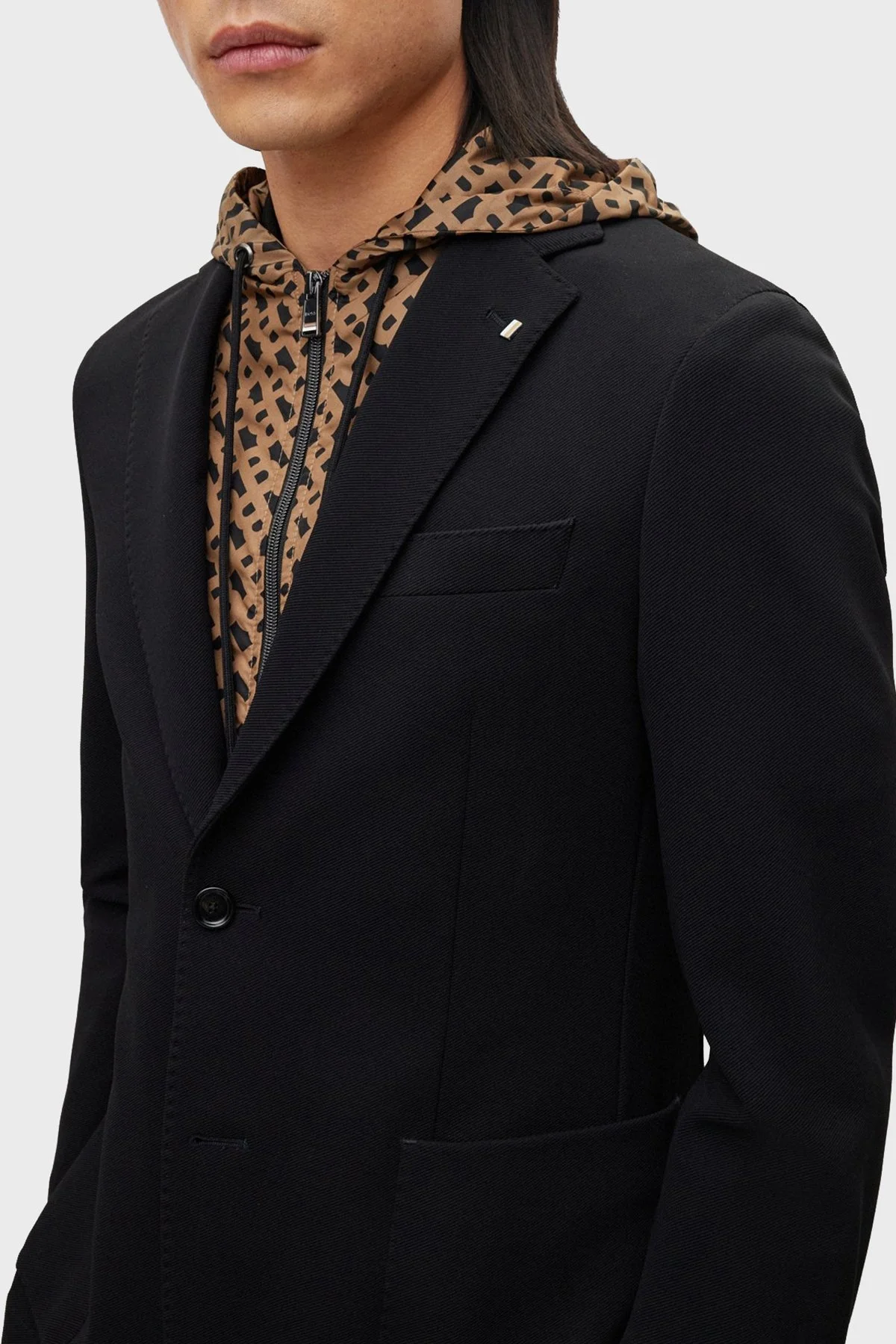 Boss İçi Monogram Desenli Slim Fit Kapüşonlu Erkek Ceket 50489497 001 SİYAH - 4