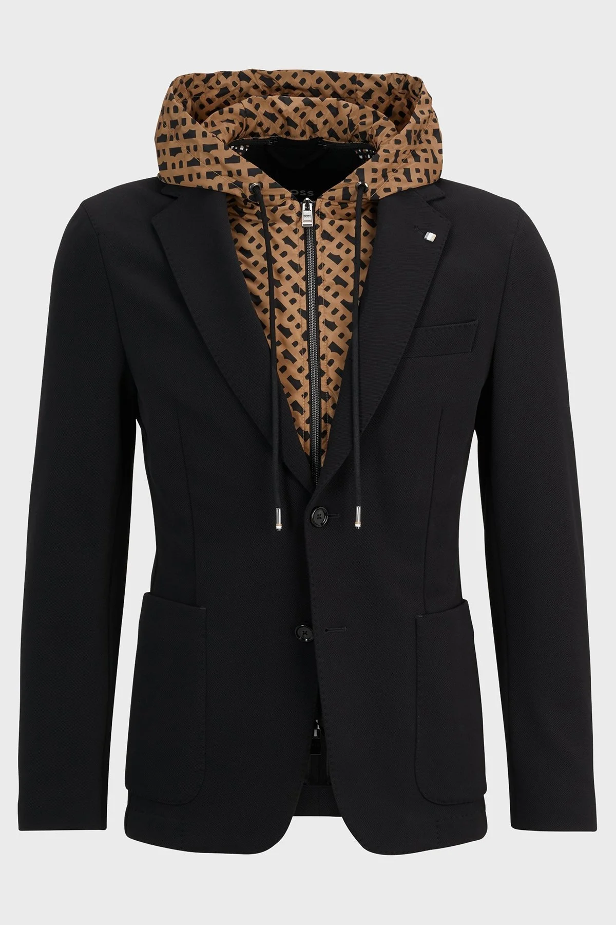 Boss İçi Monogram Desenli Slim Fit Kapüşonlu Erkek Ceket 50489497 001 SİYAH - 6