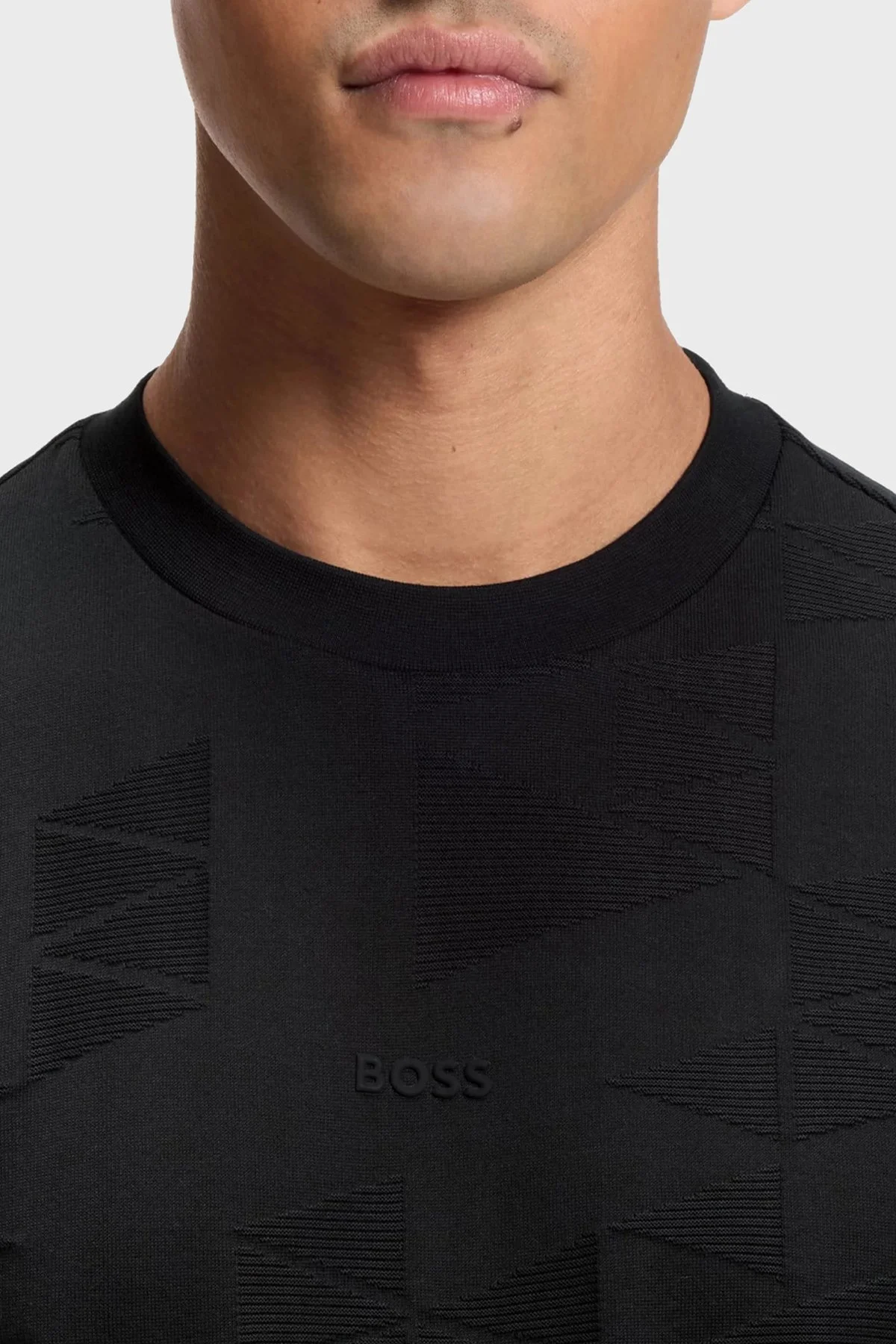 Boss Jakarlı % 100 Pamuk Bisiklet Yaka Erkek T Shirt 50563981 001 Siyah - 3
