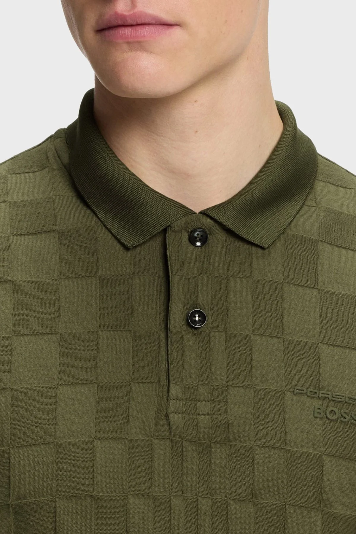 Boss Jakarlı Desenli Pamuklu Regular Fit Düğmeli Erkek Polo 50559802 347 HAKİ - 4