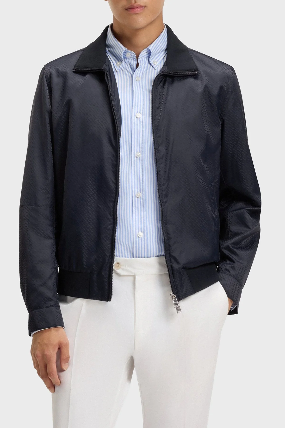 Boss Jakarlı Logo Baskılı Regular Fit Su İtici Dik Yaka Erkek Ceket 50540458 404 LACİVERT - 1