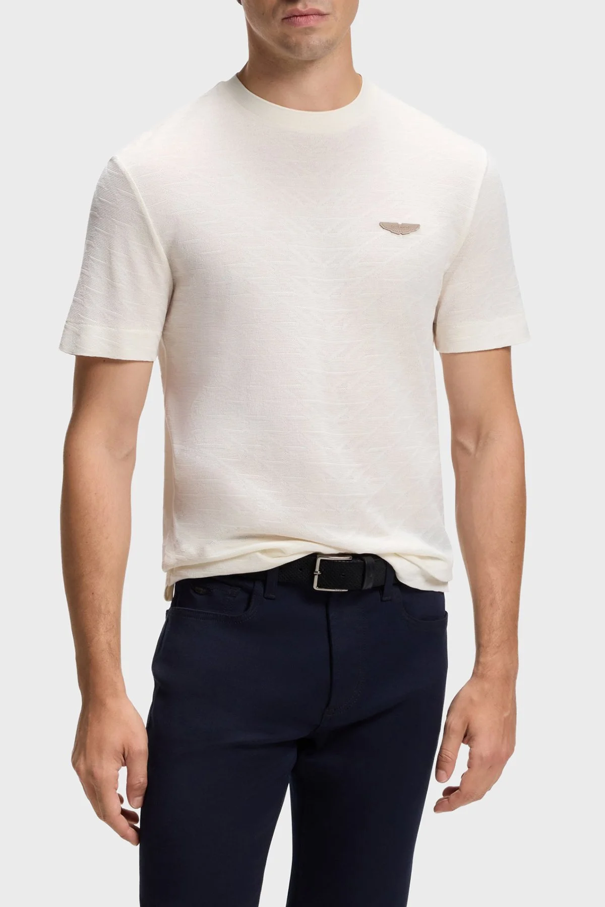 Boss Jakarlı Logolu Regular Fit Bisiklet Yaka Erkek T Shirt 50565175 118 Bej - 1
